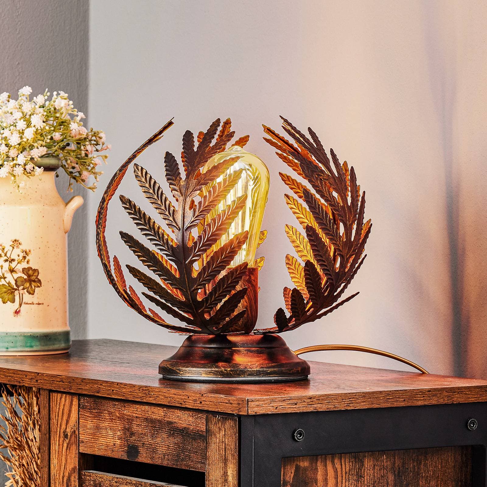 Stolová lampa Felce ako papraď v bronzovej farbe, výška 24 cm
