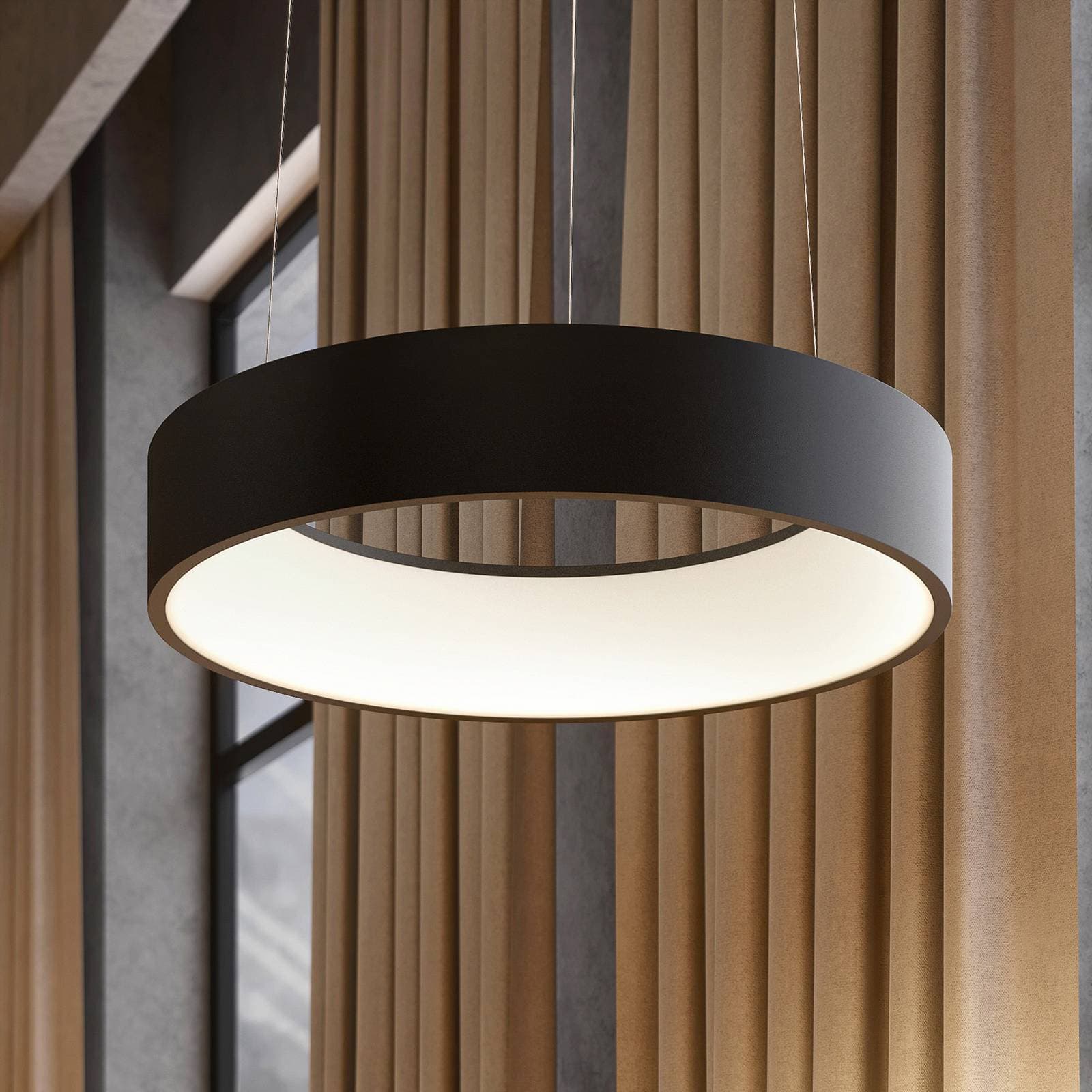 Arcchio LED závesné svietidlo Aleksi, Ø 45 cm, čierna, kov, CCT