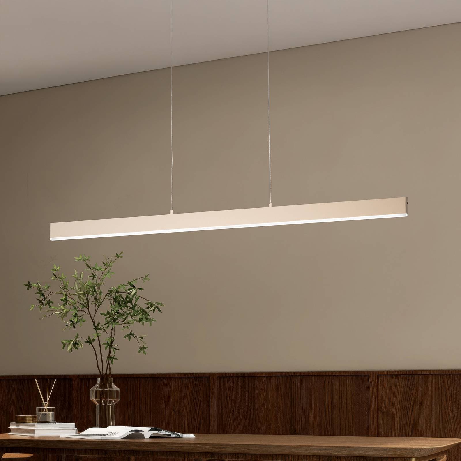 LED závesné svietidlo Silvano, piesková, dĺžka 115 cm, CCT, dotykový stmievač
