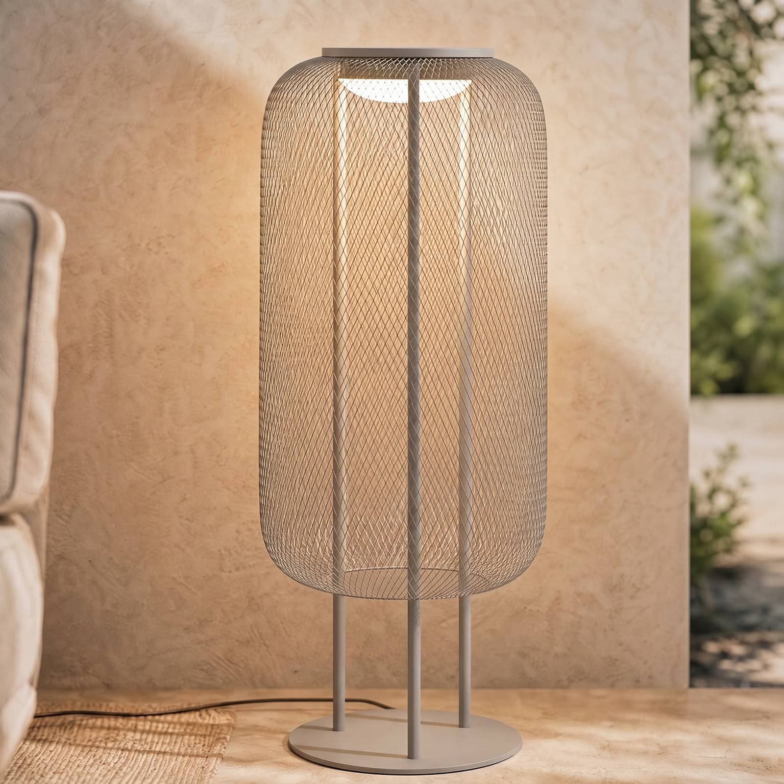 Vonkajšia stojaca LED lampa Lucande Korvyn, kamennosivá, 80 cm, IP44