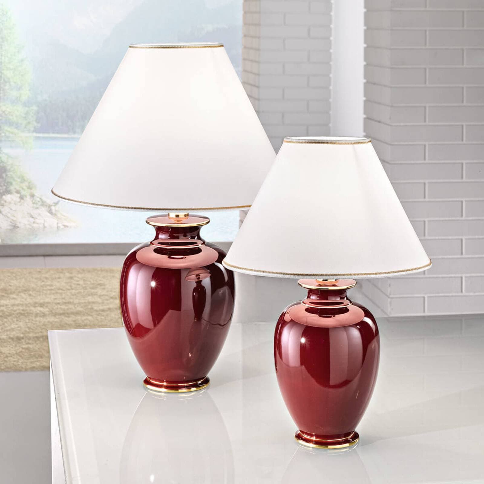 Stolná lampa Austrolux Giardino Bordeaux 43 cm keramická 24 karátov