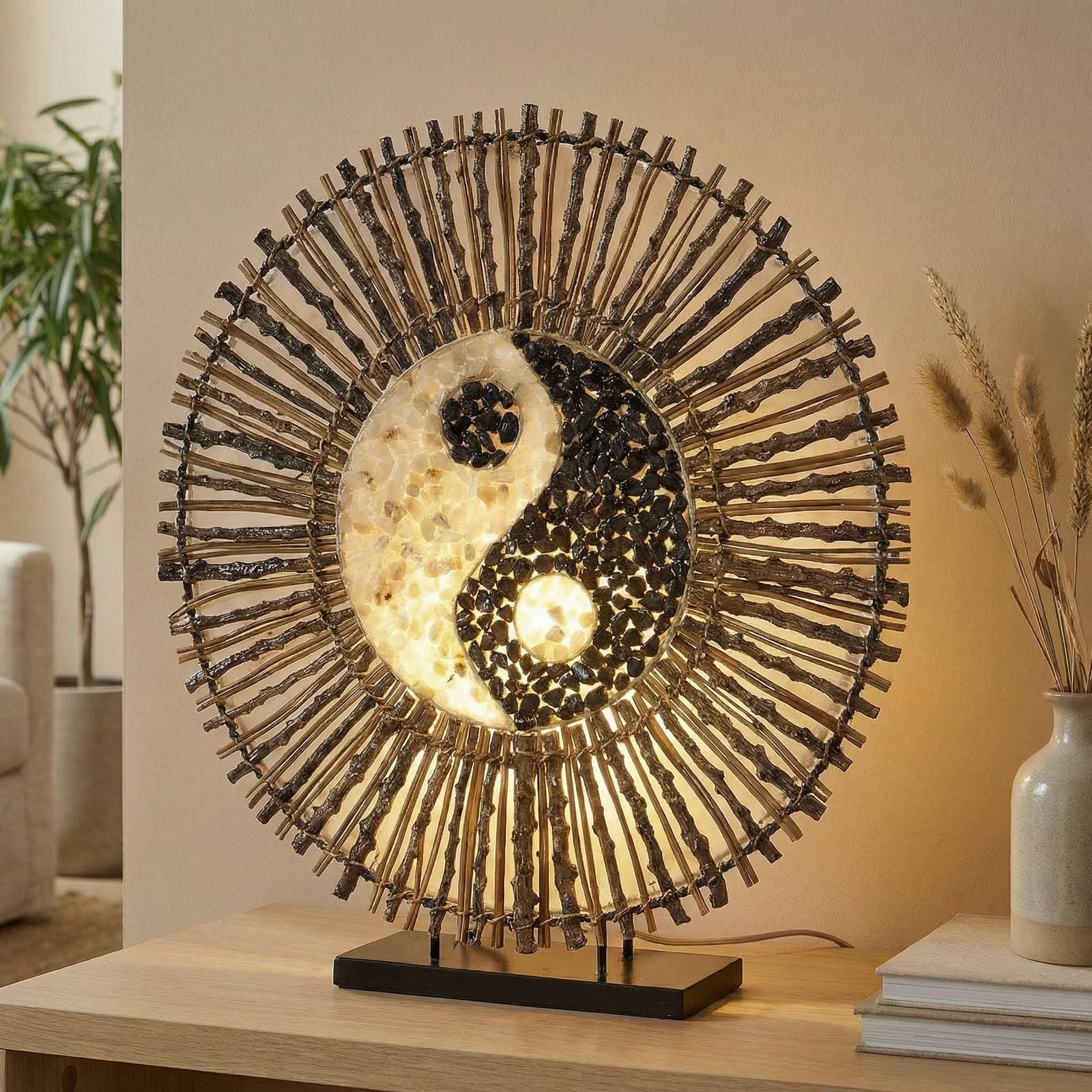 Stolová lampa Ying Yang Batur okrúhla 40 cm hnedá