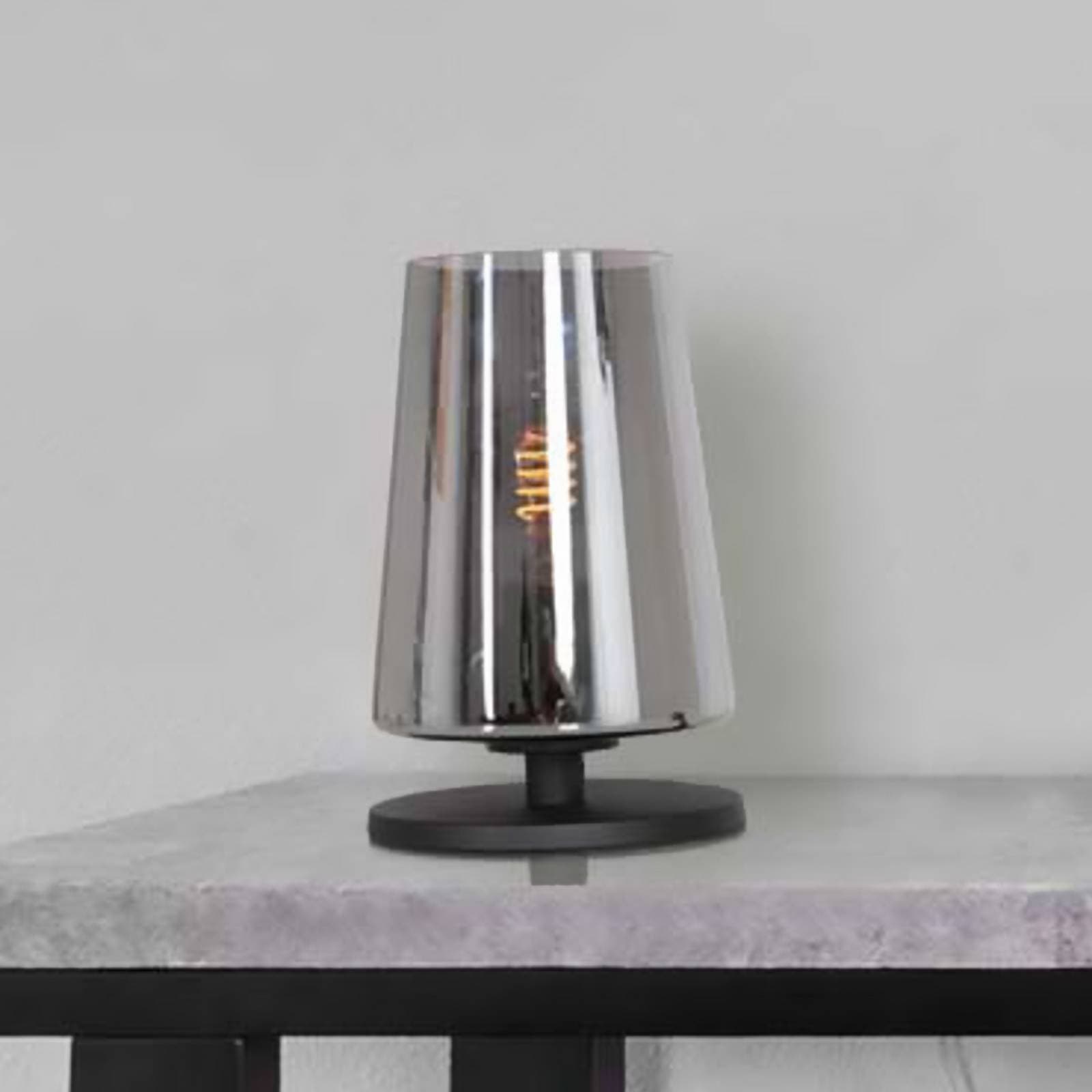 Stolová lampa Ancilla, čierna/dymová, 26 cm, kov, sklo, E27