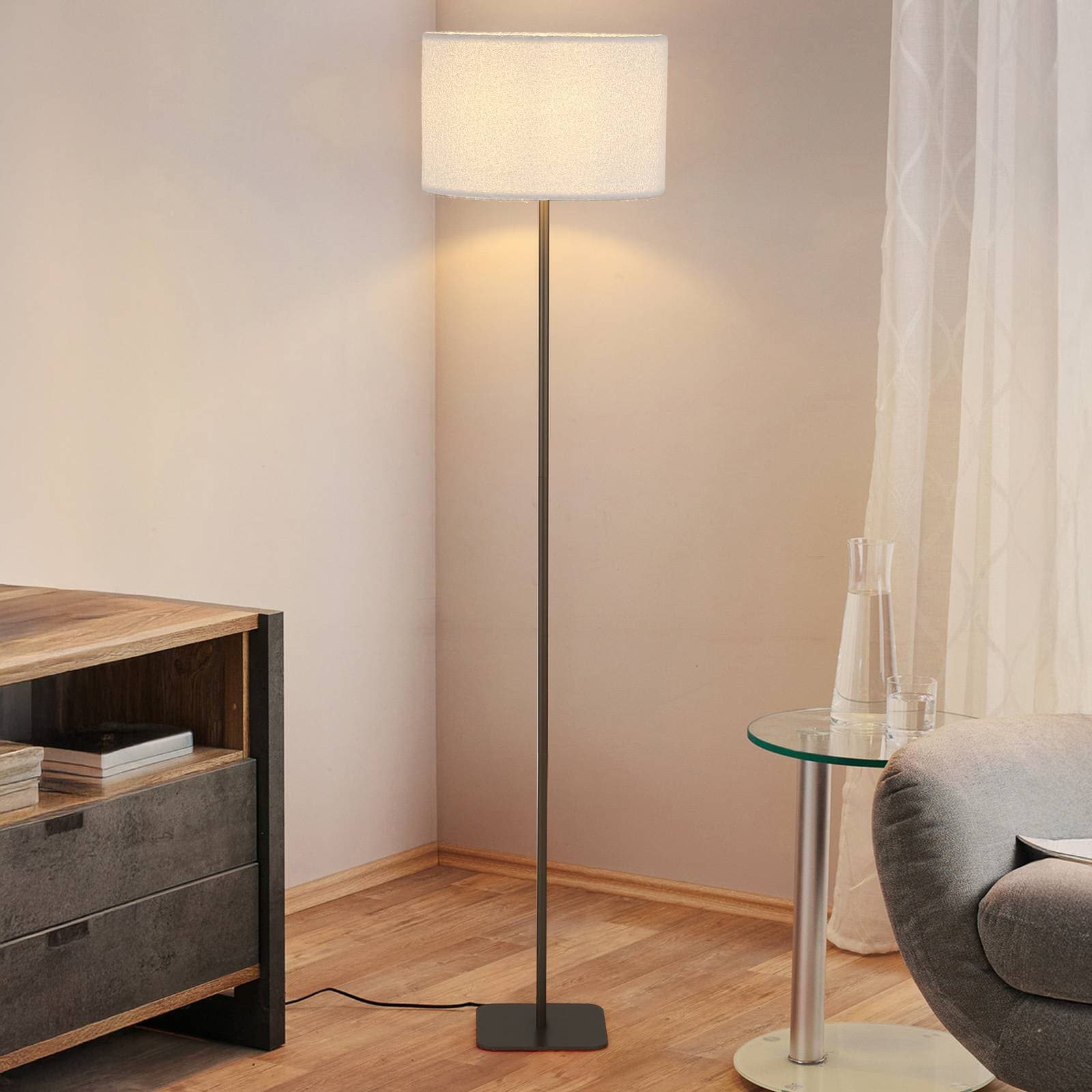 Stojacia lampa Chelsea, hnedá/biela, výška 150 cm, kov/látka