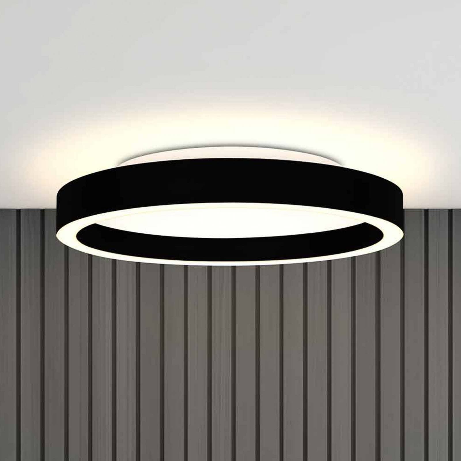 stropné LED svetlo Ringlux, čierne, Ø 40 cm, kov, 2 700 K