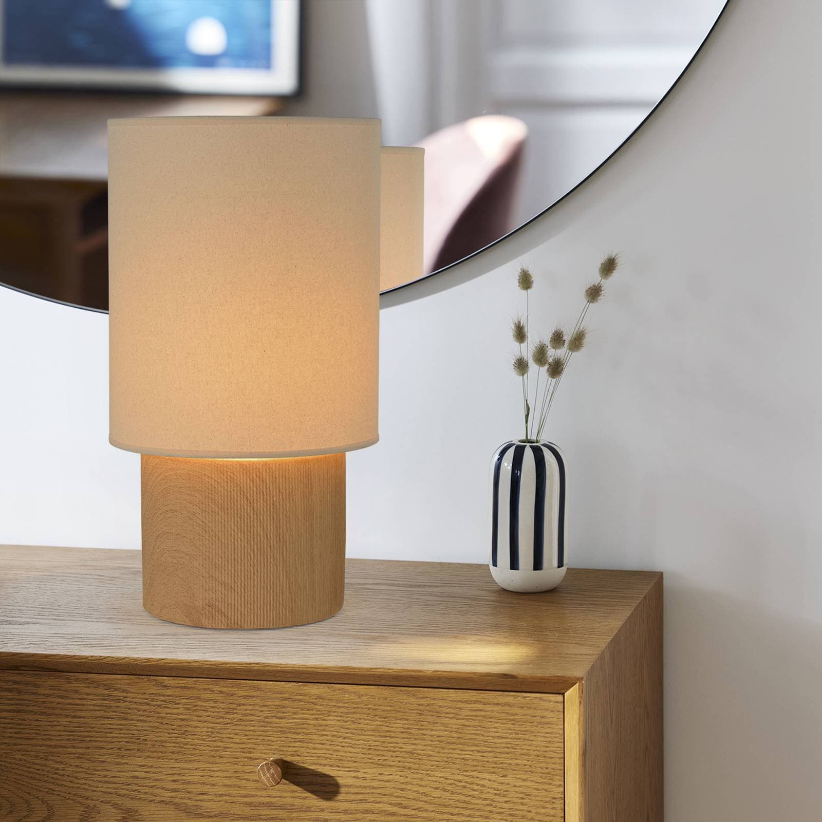 Stolová lampa Rhodes, svetlé drevo/béžová, 51 cm, ľan/keramika