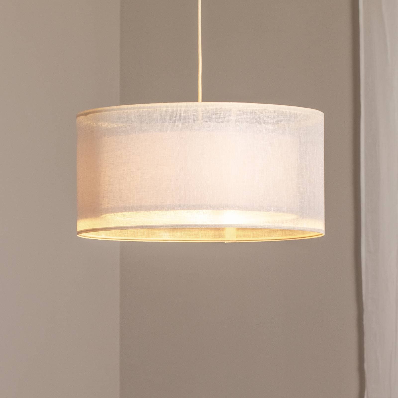 Závesné svetlo Duo Den Light, krémová farba, Ø 50 cm, ľan, PVC