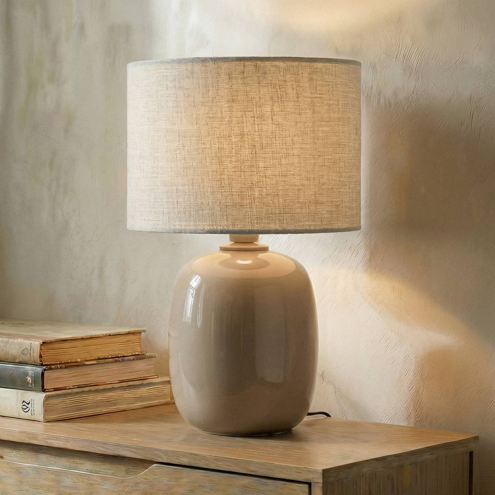 Stolová lampa Melody, piesková, textil, výška 48 cm, E27