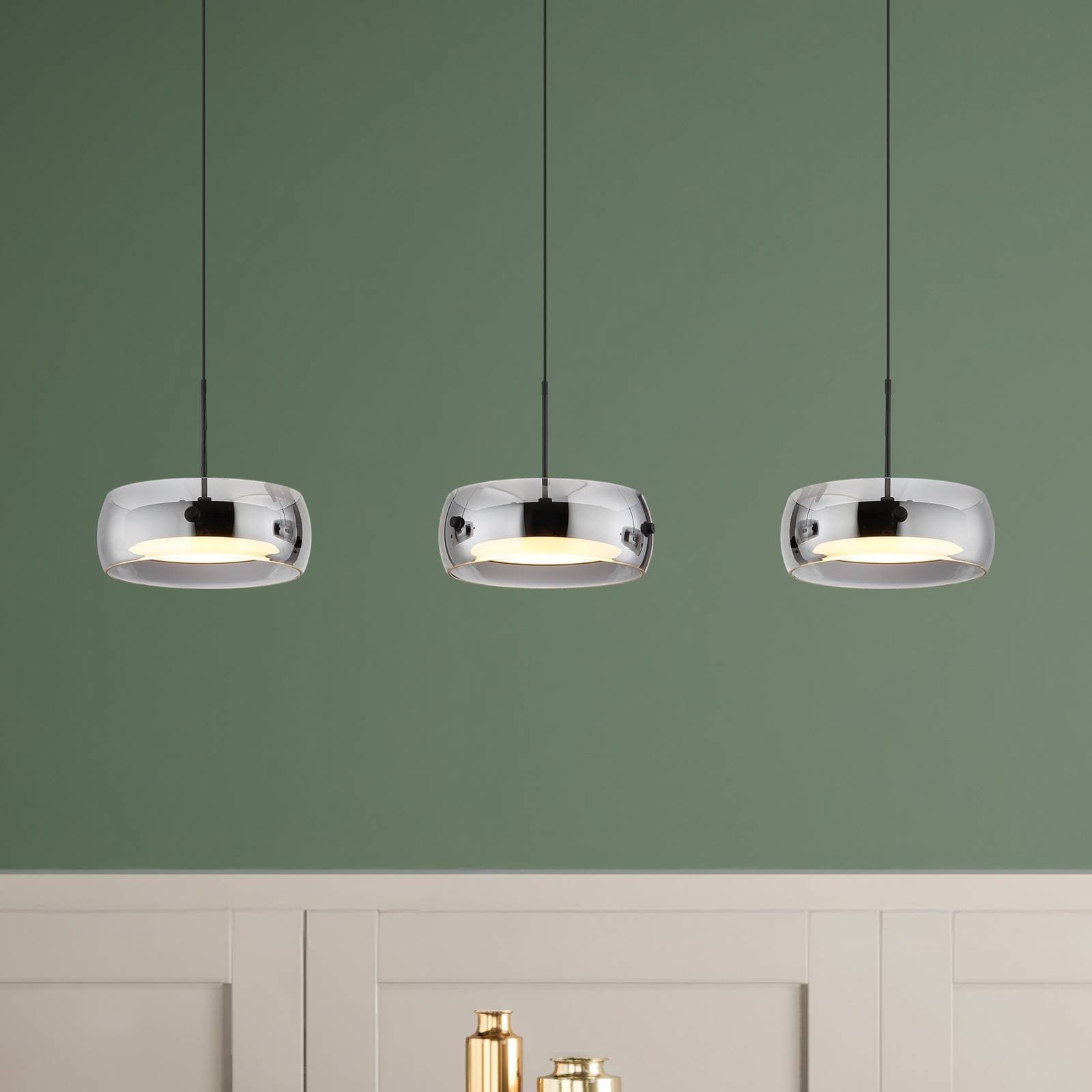 LED závesné svietidlo Livion, dymovo šedá/čierna, sklo, 85 cm