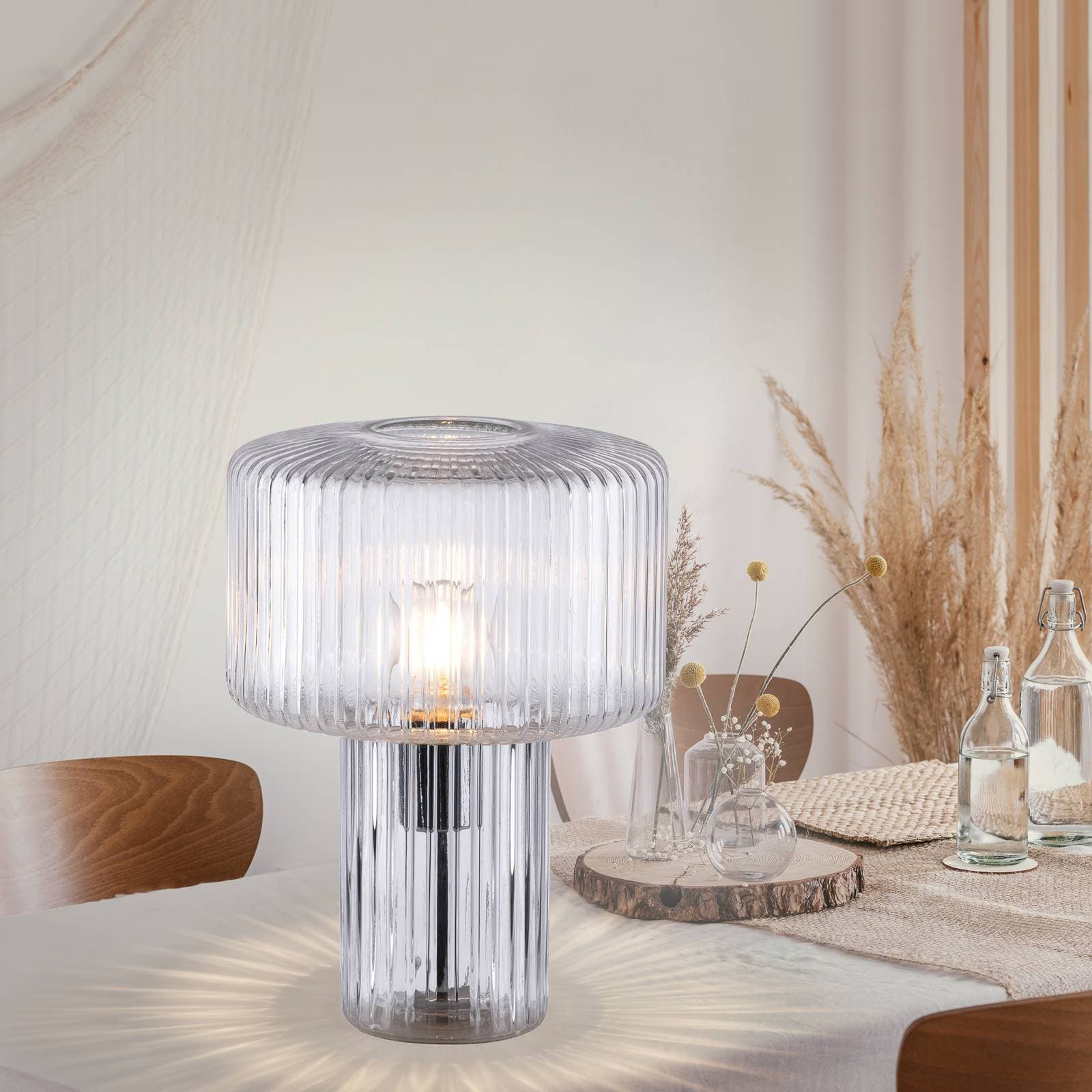 Paul Neuhaus Stolná lampa Fungus, priehľadná, sklo, 34 cm