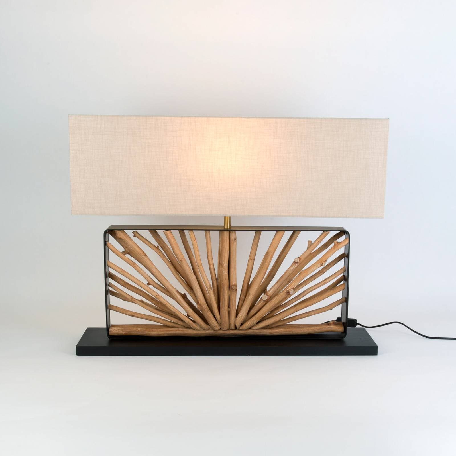 Stolová lampa MONTE ISOLA, prírodná/béžová, výška 67 cm, drevo/textil