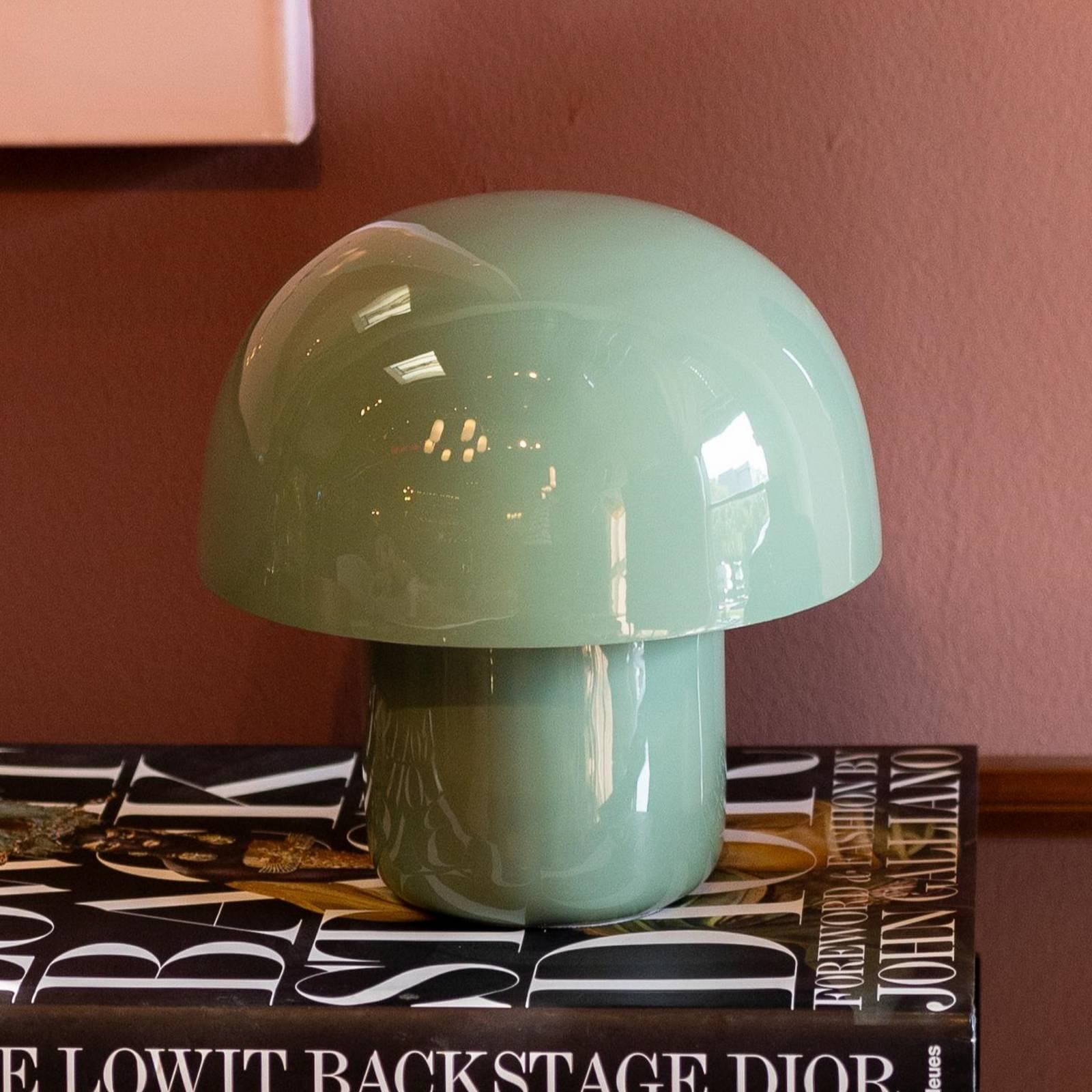 Kare stolová lampa Mushroom, šalviovo zelená, kov, 20 cm, E14