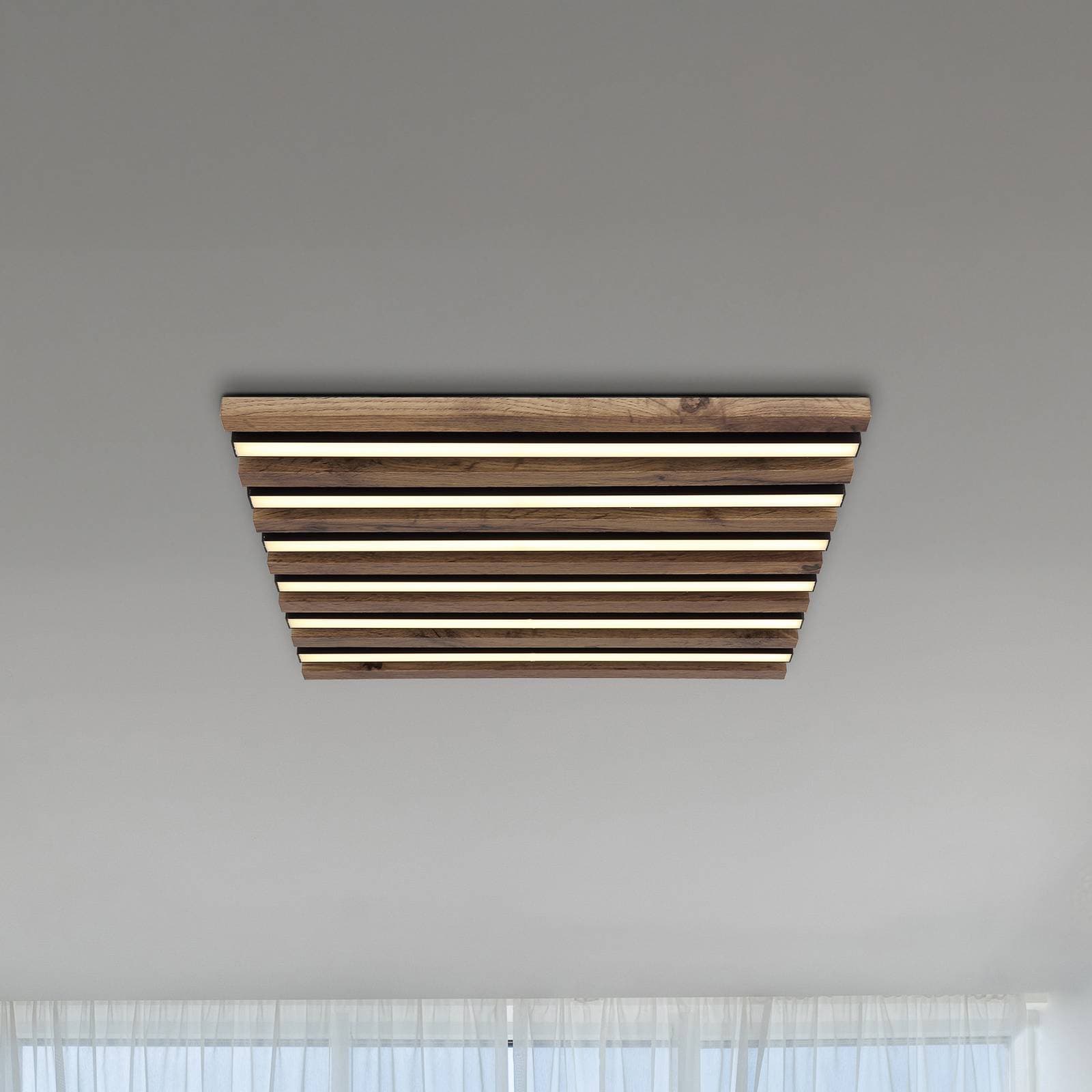 Stropné LED svetlo Hayden, dĺžka 45 cm, čierna/tmavé drevo
