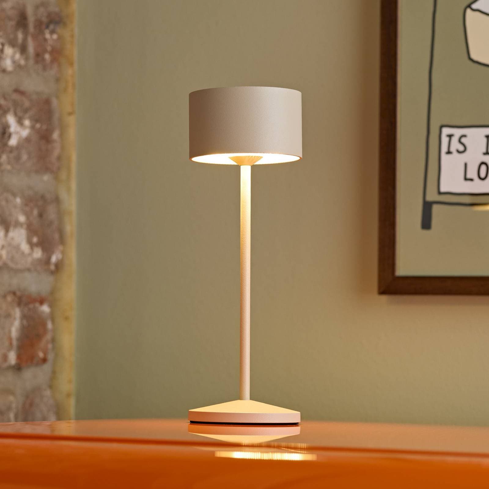 LED stolová lampa Veluna, béžová, výška 25 cm, IP44, stmievateľné CCT