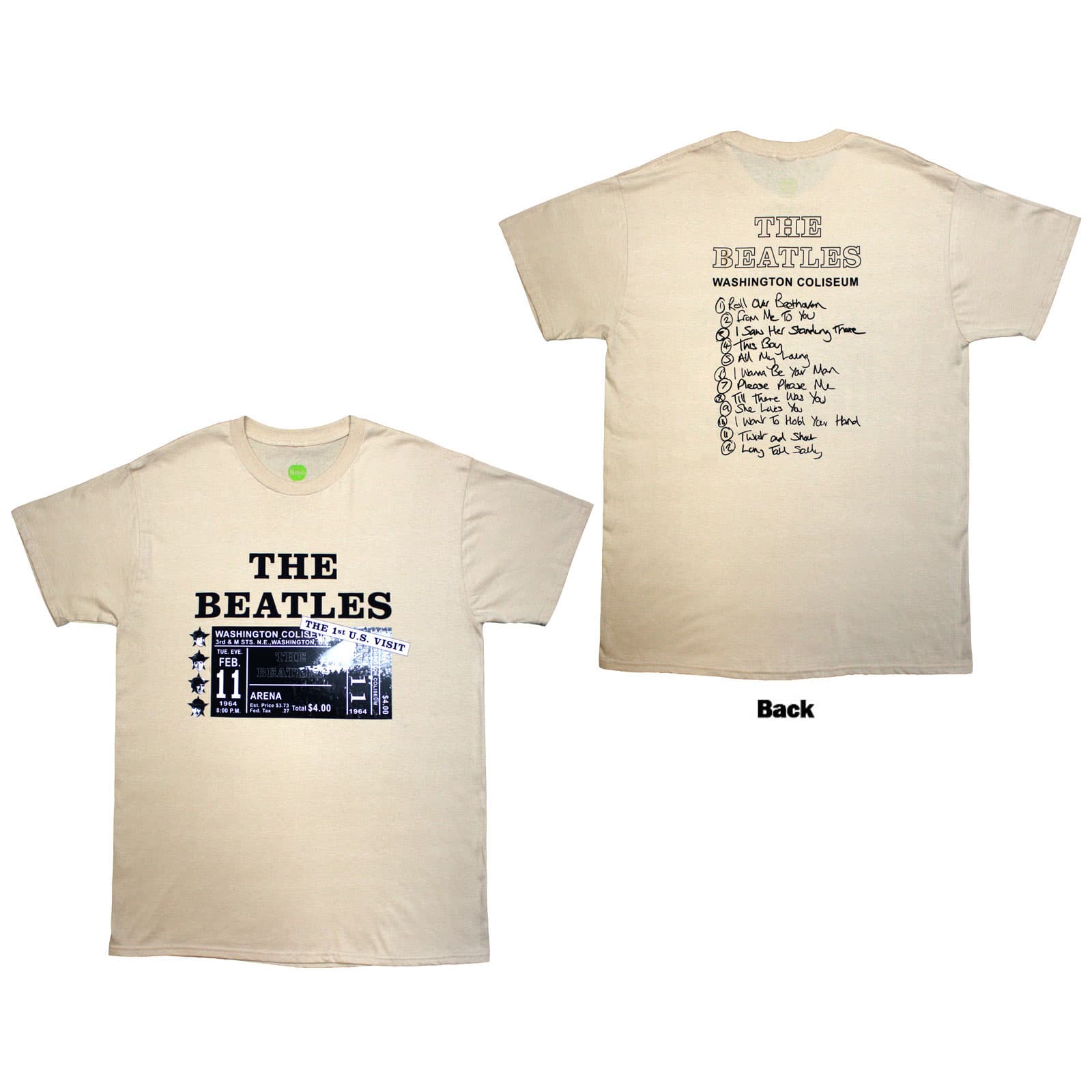 Tričko The Beatles - Washington '64 Promo & Setlist, Unisex,Natural,M