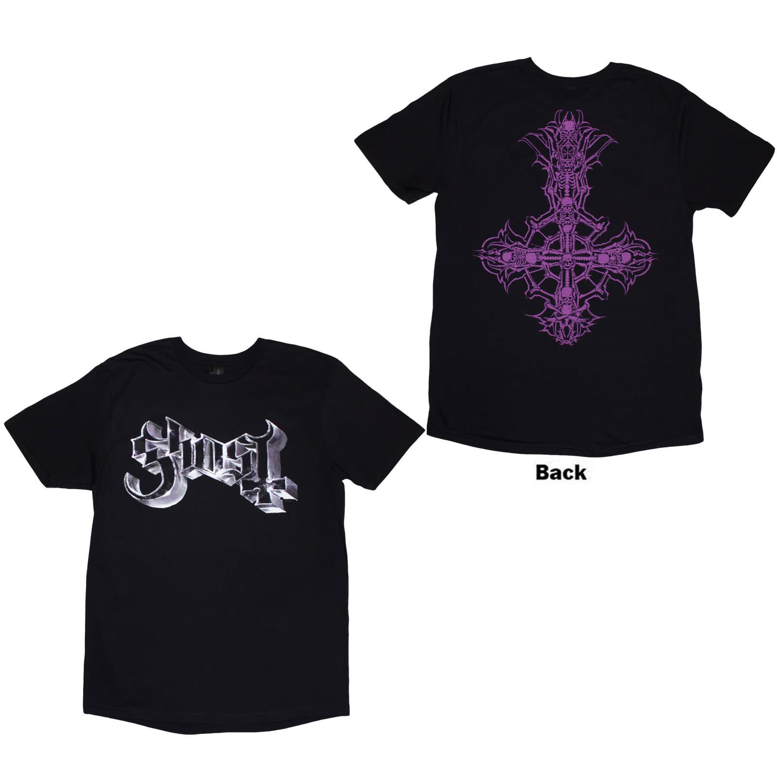 Tričko Ghost - Metal Logo & Purple Grucifix, Unisex,Čierna,M