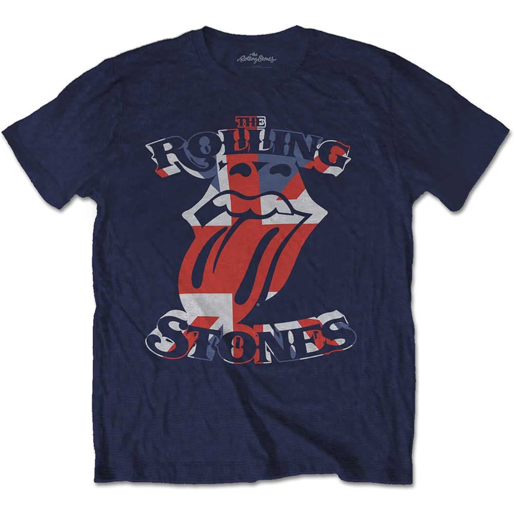 Tričko The Rolling Stones - British Flag Tongue, Unisex,Modrá,S