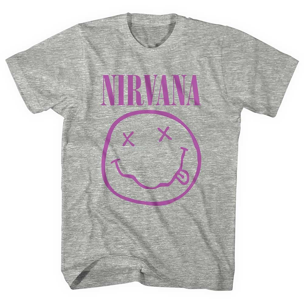 Tričko Nirvana - Purple Smiley, Unisex,Šedá,L