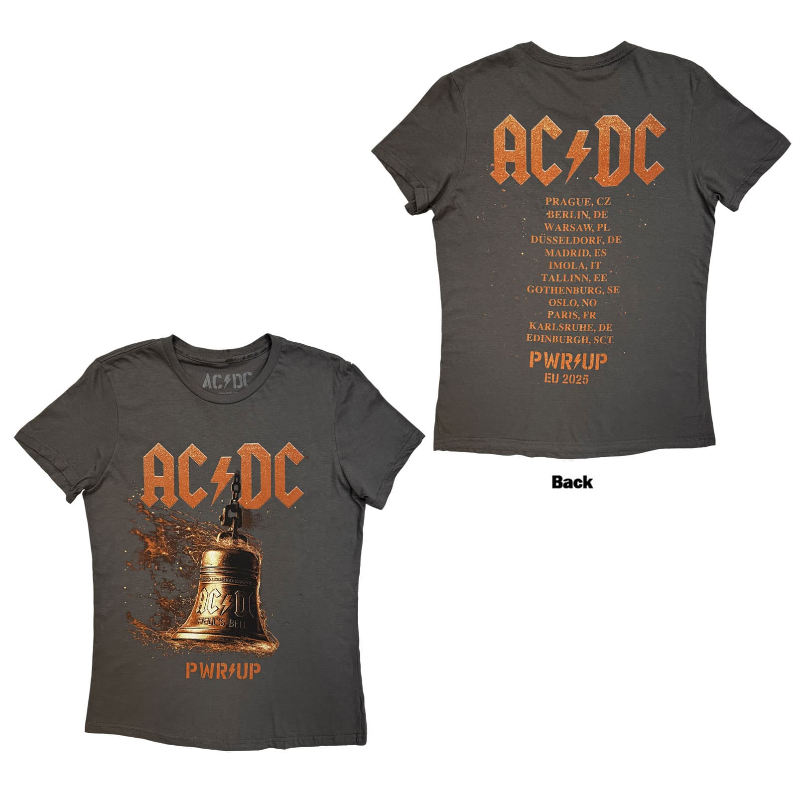 Tričko AC/DC - Bell Lightning EU Tour '25, Žena,Šedá,S