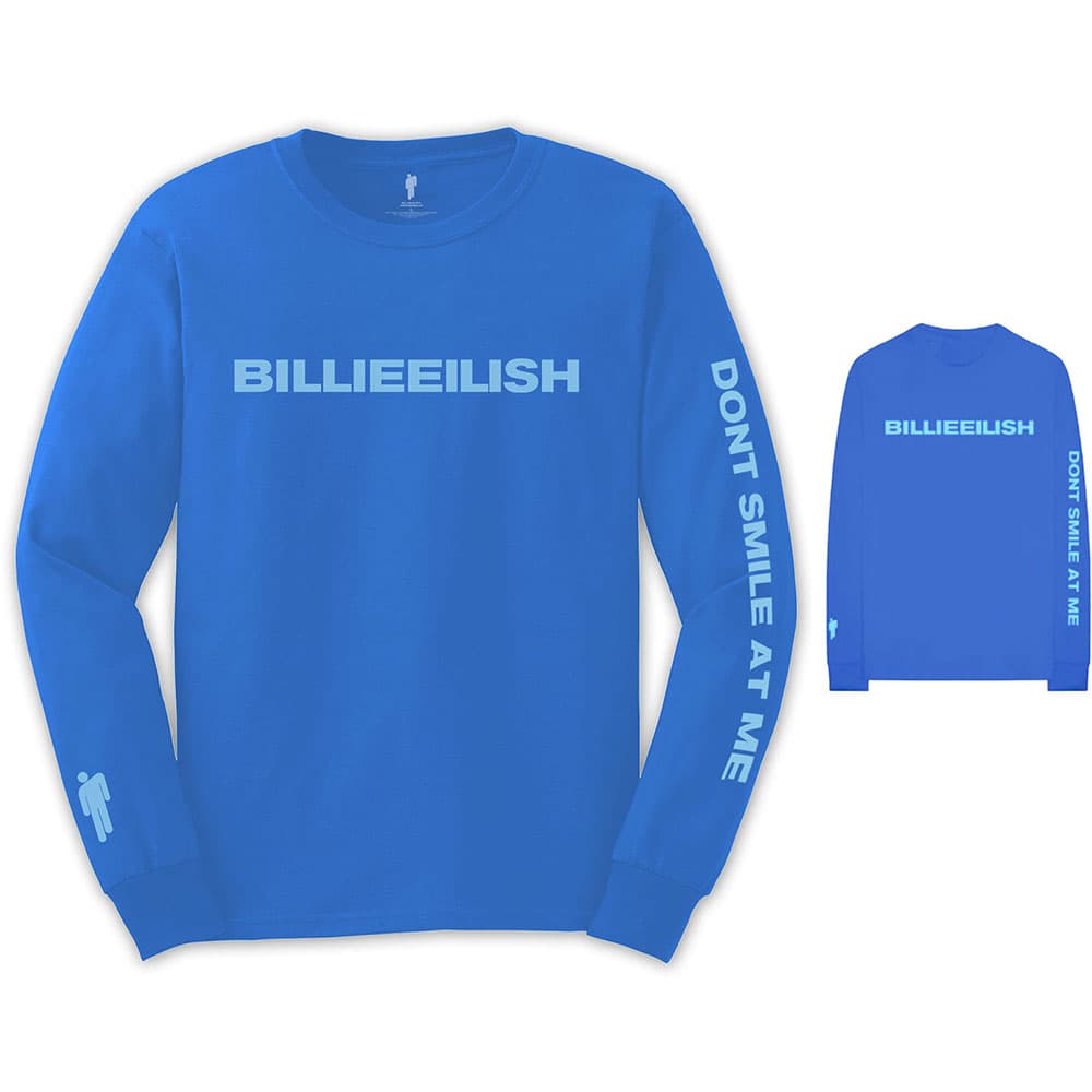 Tričko s dlhým rukávom Billie Eilish - Smile, Unisex,Modrá,M