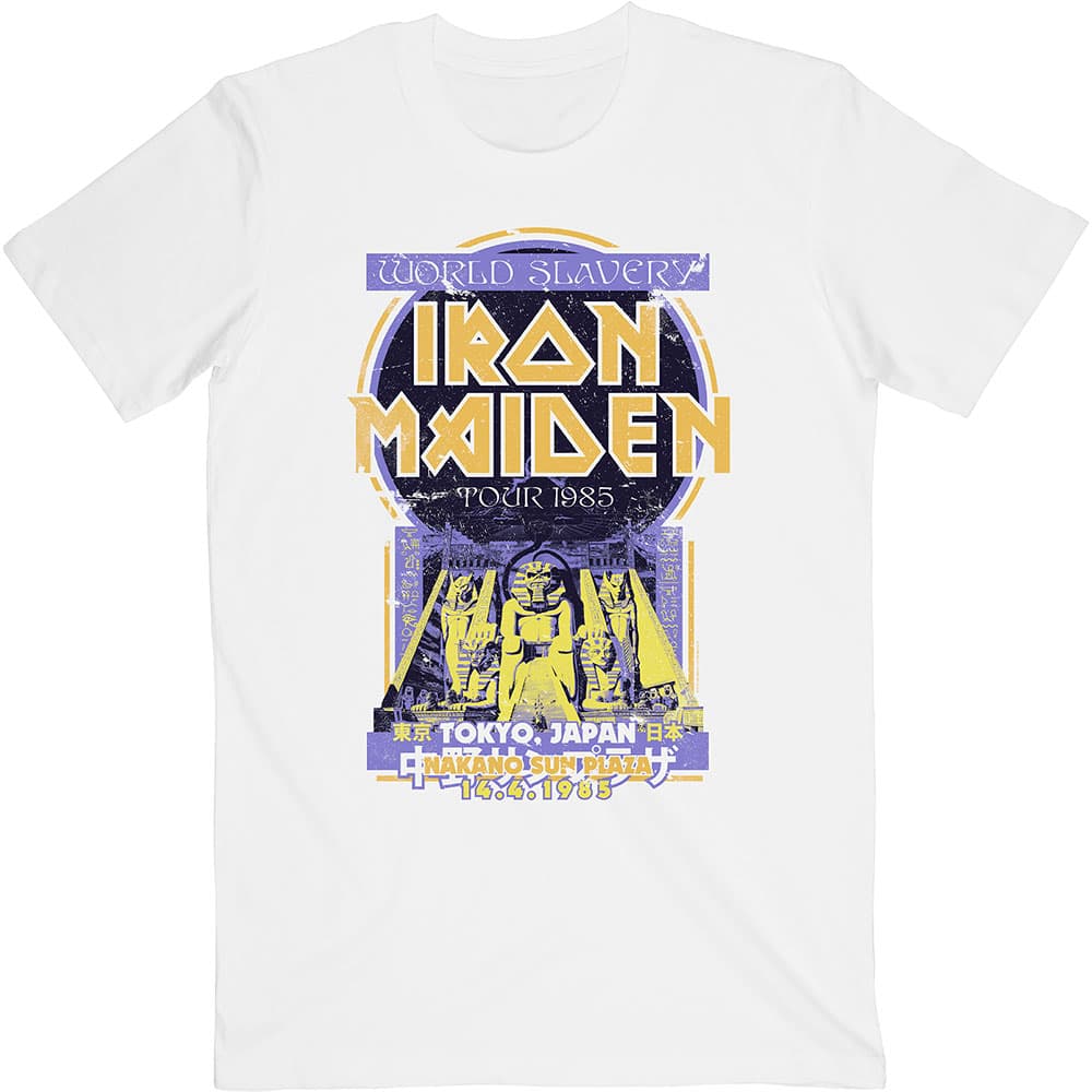 Tričko Iron Maiden - Powerslave Japan Flyer, Unisex,Biela,M