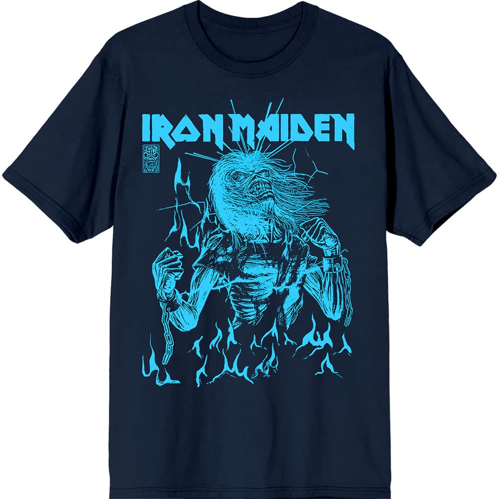 Tričko Iron Maiden - 50 Life After Death Flames Blue, Unisex,Modrá,M
