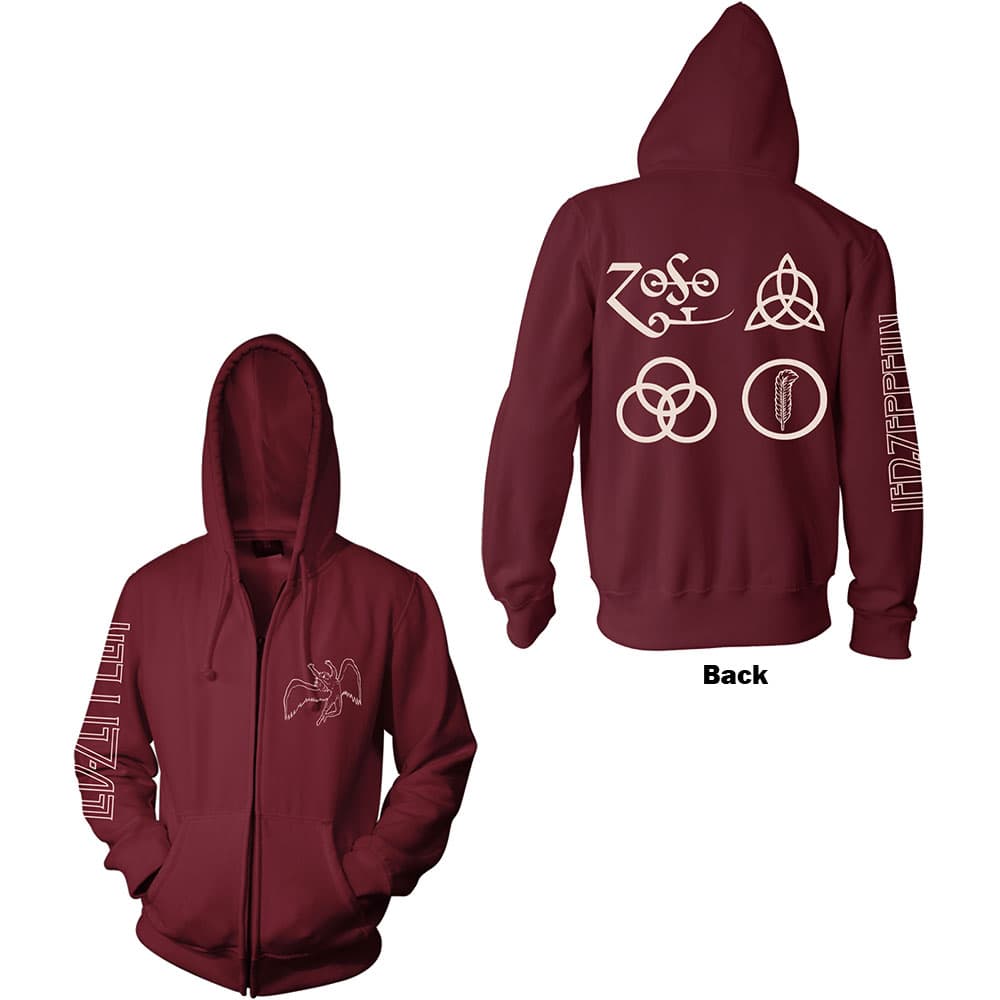 Mikina na zips Led Zeppelin - Symbols, Unisex,Červená,M