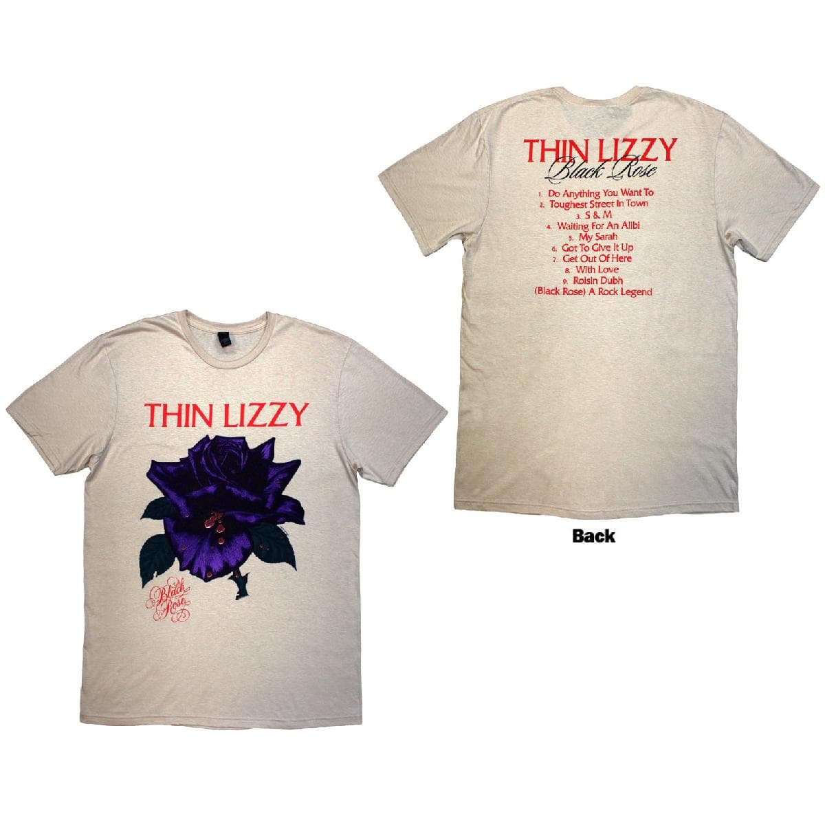 Tričko THIN LIZZY - Black Rose Tracklist, Unisex,Natural,S