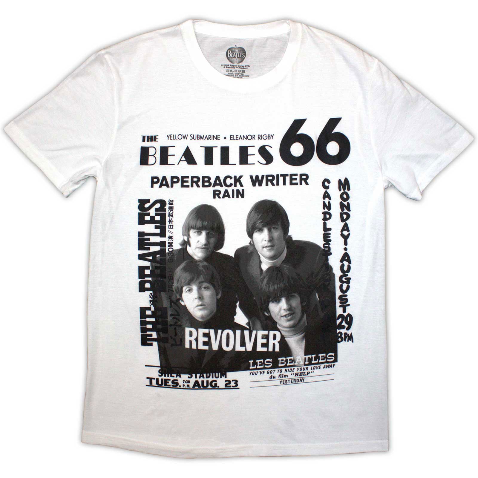 Tričko The Beatles - 1966, Unisex,Biela,S