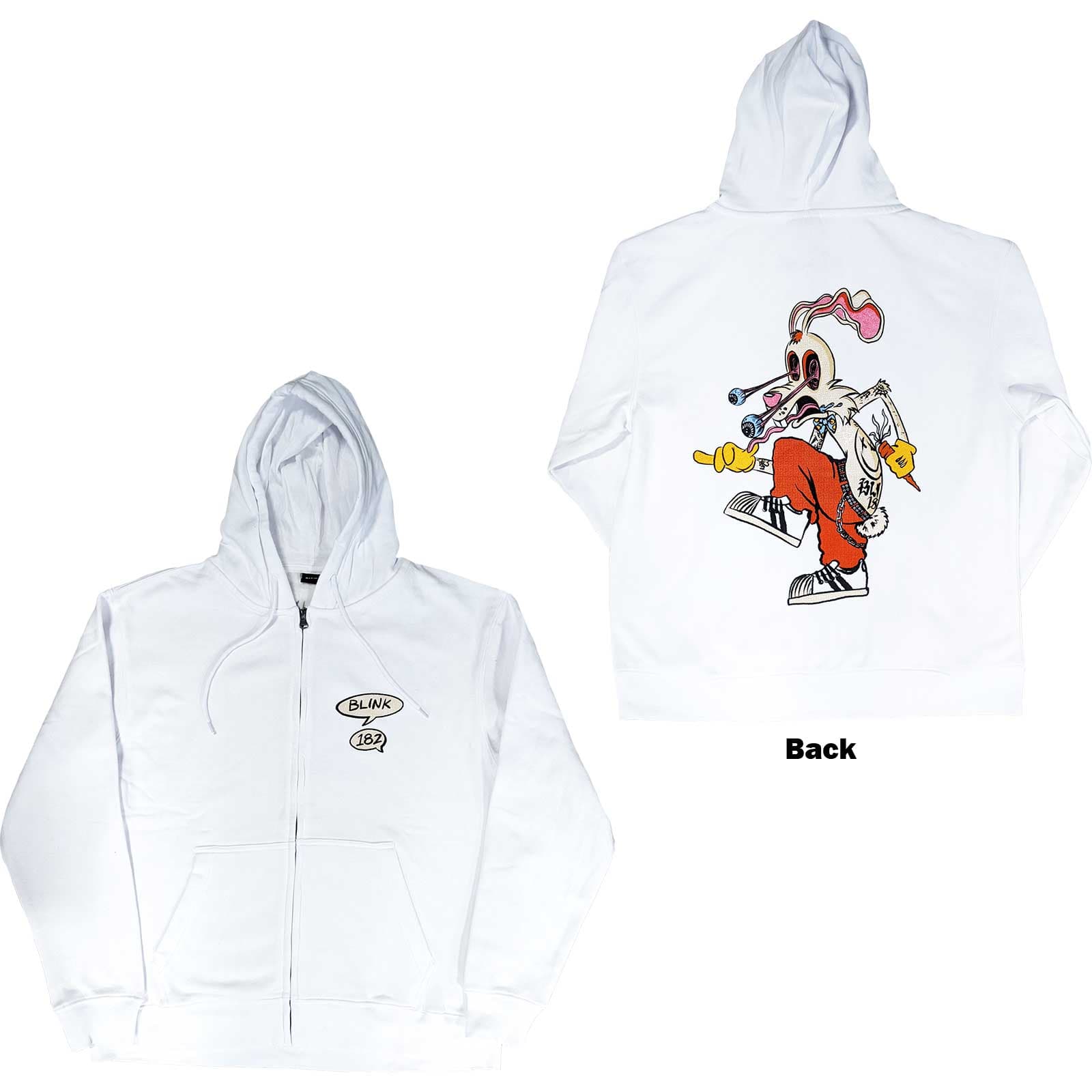 Mikina na zips Blink 182 - Roger Rabbit, Unisex,Biela,L