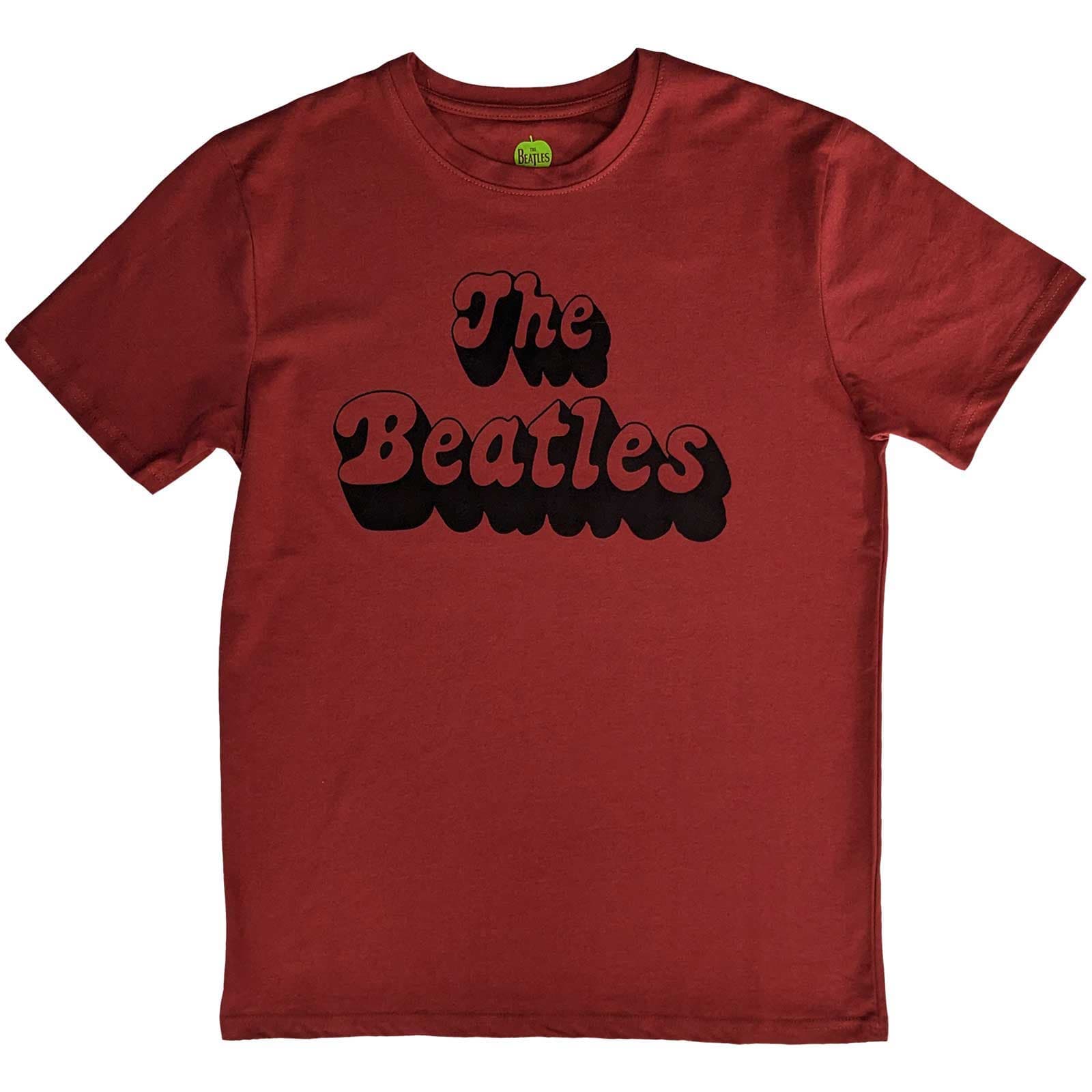 Tričko The Beatles - Text Logo Shadow, Unisex,Červená,XL