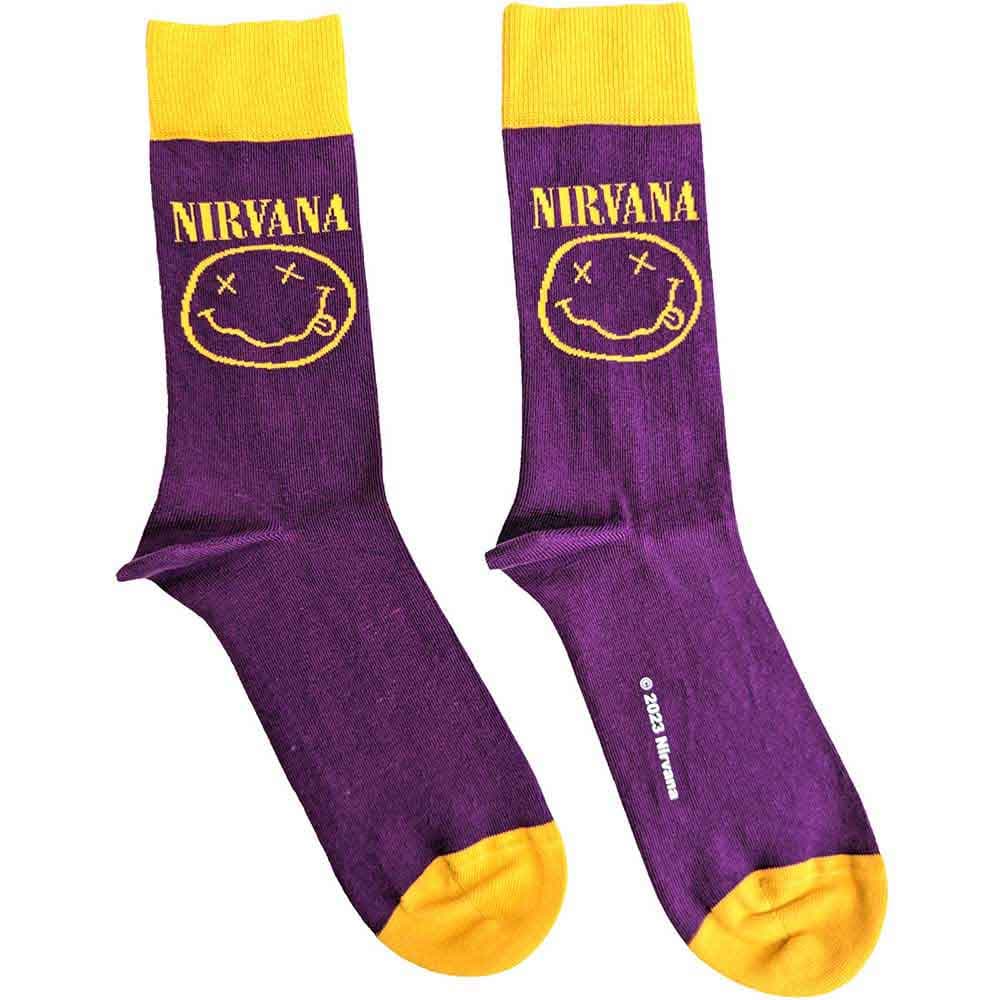 Ponožky Nirvana - Yellow Happy Face, Unisex,Fialová,UK 7 - 11