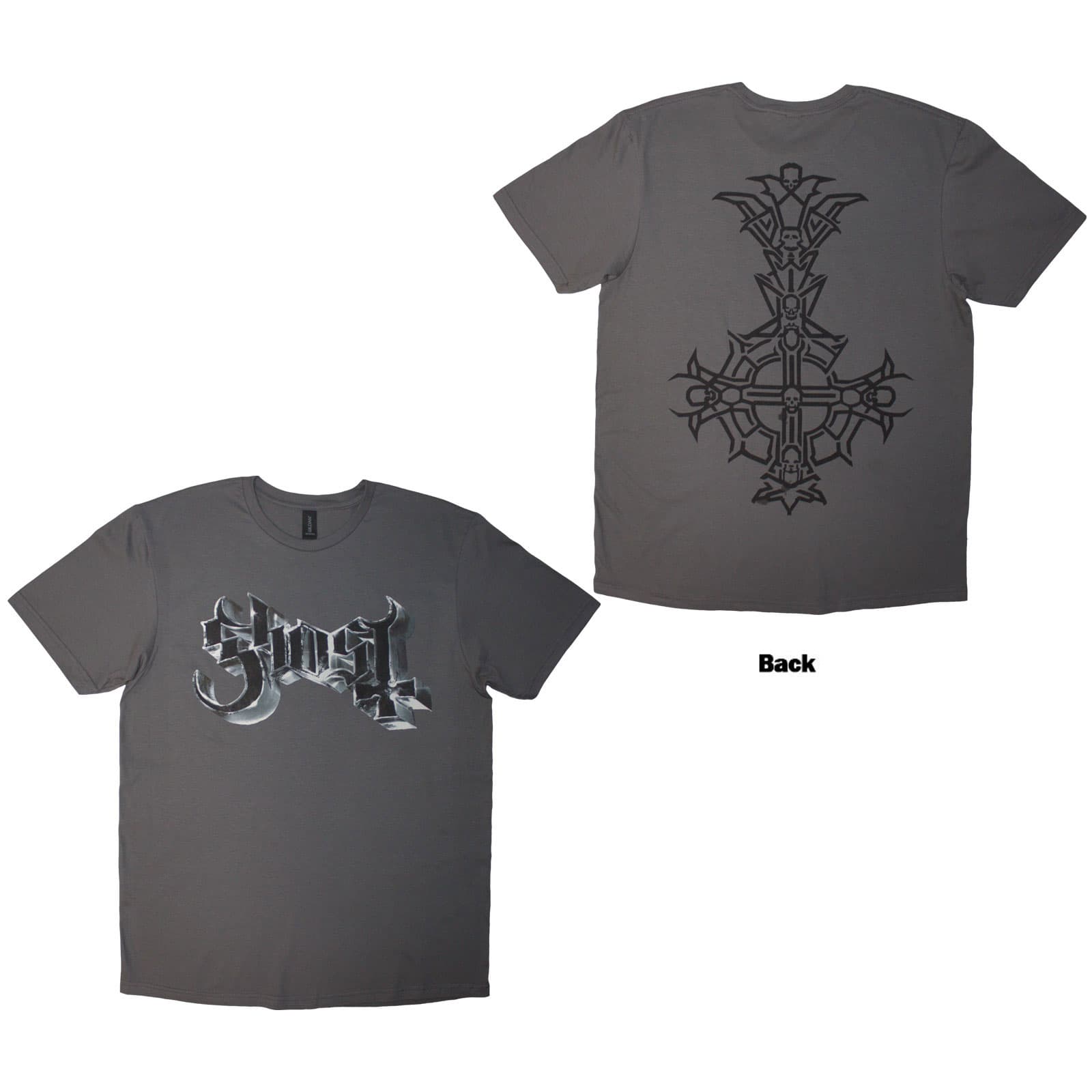 Tričko Ghost - Chrome Logo & Grucifix Outline, Unisex,Šedá,M