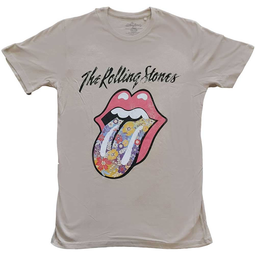 Tričko The Rolling Stones - Flowers Tongue, Unisex,Natural,M