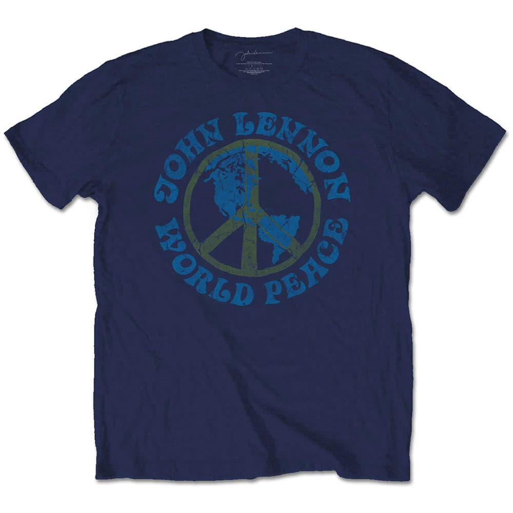 Tričko John Lennon - World Peace, Unisex,Modrá,M