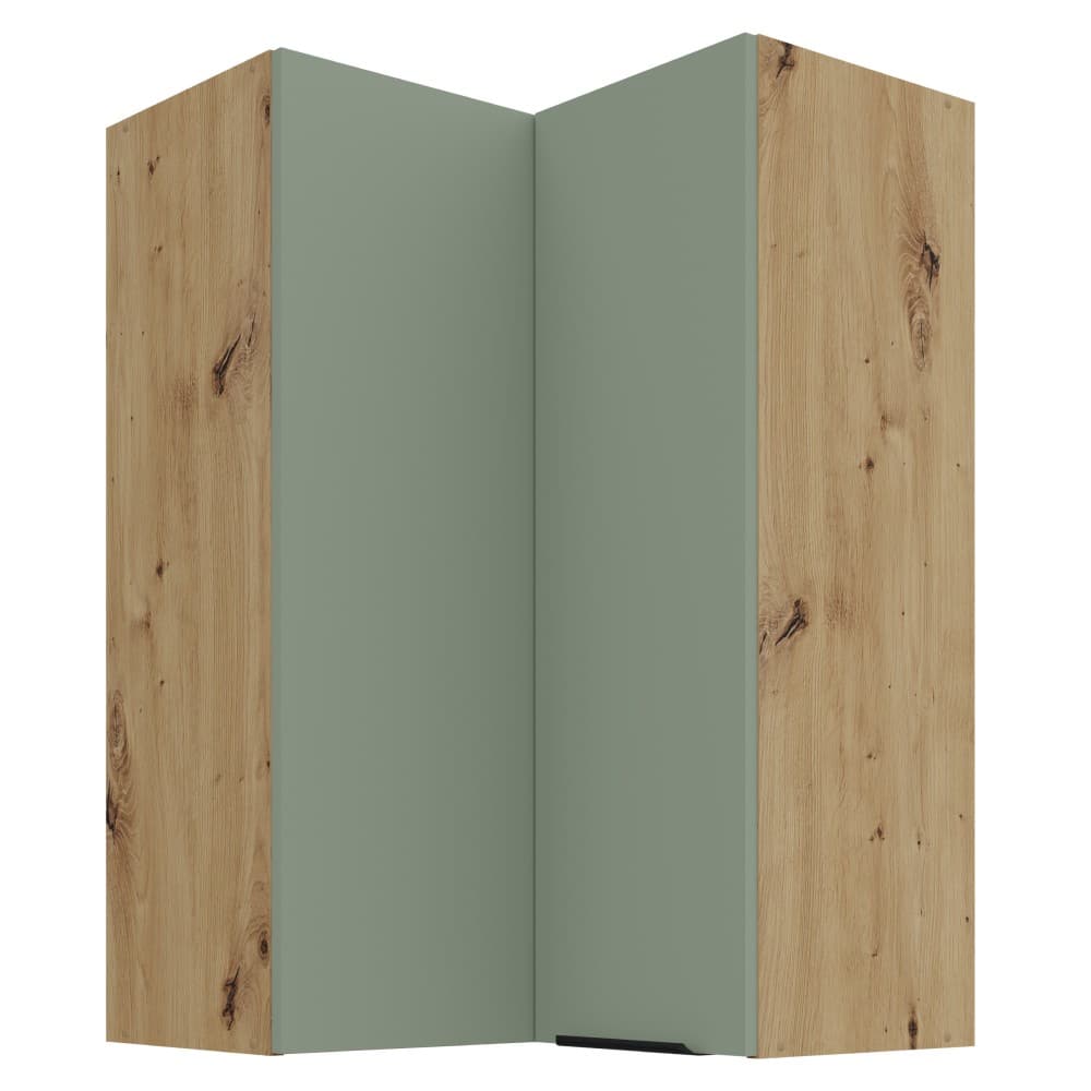 KONDELA Arsany 60x60 GN-90 2F horná rohová kuchynská skrinka aquamarine / dub artisan