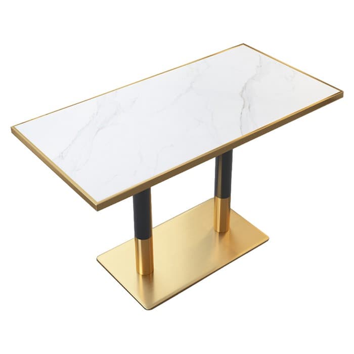 KONDELA Darian jedálenský bistro stôl 120 cm vzor biely mramor / čierna / zlatá