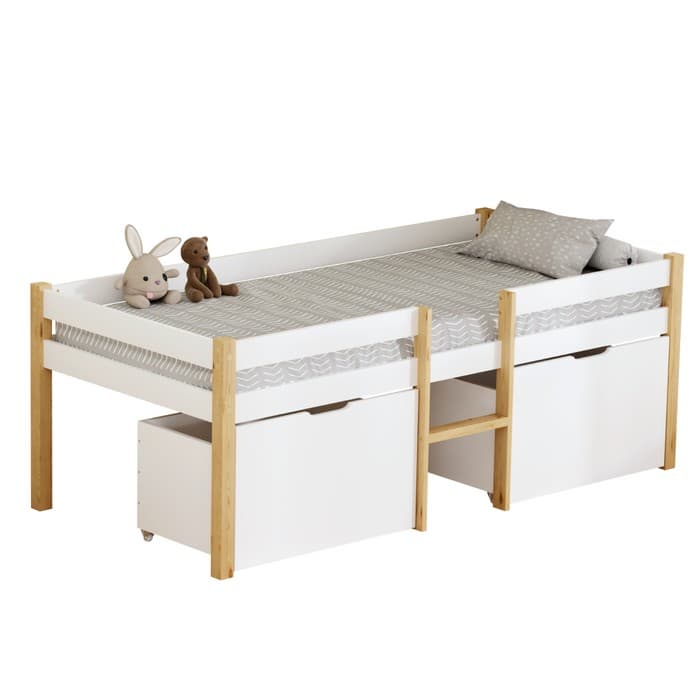 KONDELA Juna detská posteľ s úložným priestorom 90x200 biela / dub