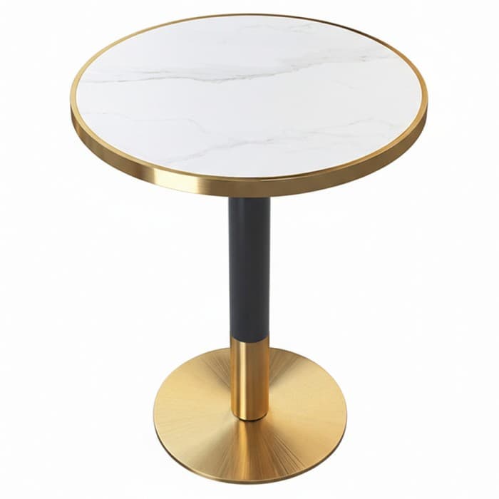 KONDELA Oren jedálenský bistro stôl 80 cm vzor biely mramor / čierna / zlatá