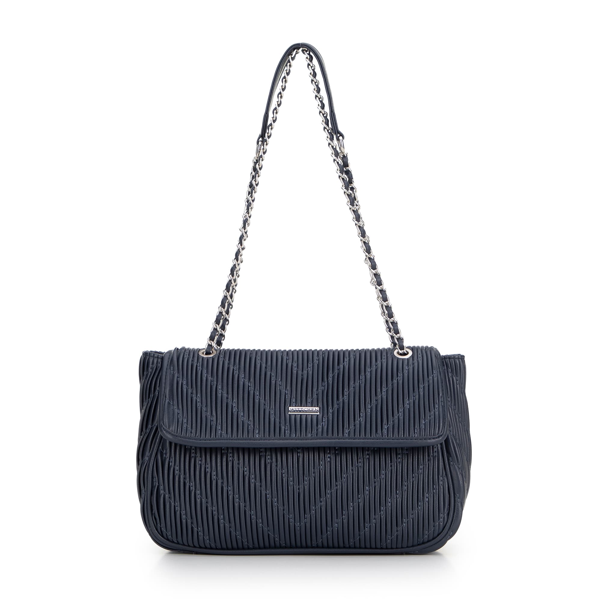 Tmavomodrá crossbody kabelka z imitácie kože s retiazkou 99-4Y-634-7