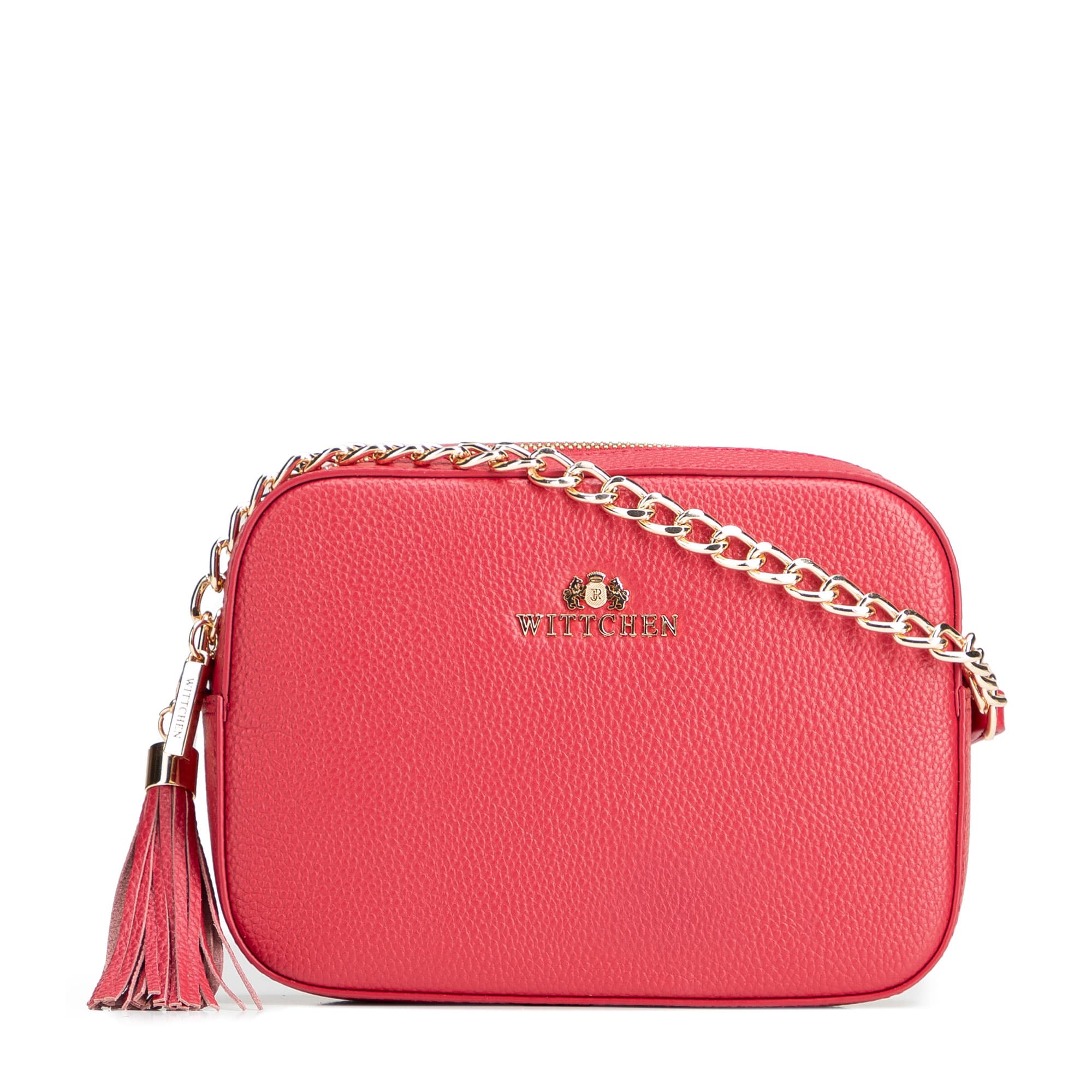Crossbody kabelka z prírodnej kože s retiazkou 29-4E-015-P