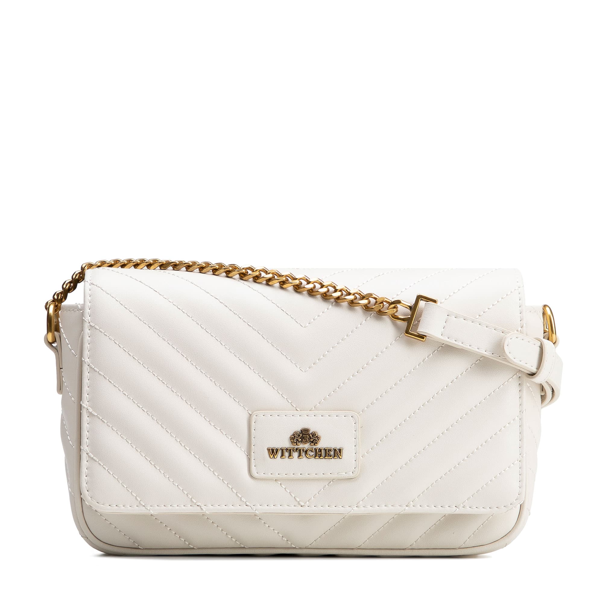 Krémová crossbody kabelka z prírodnej kože s prešívaním a klopou 102-4E-204-0