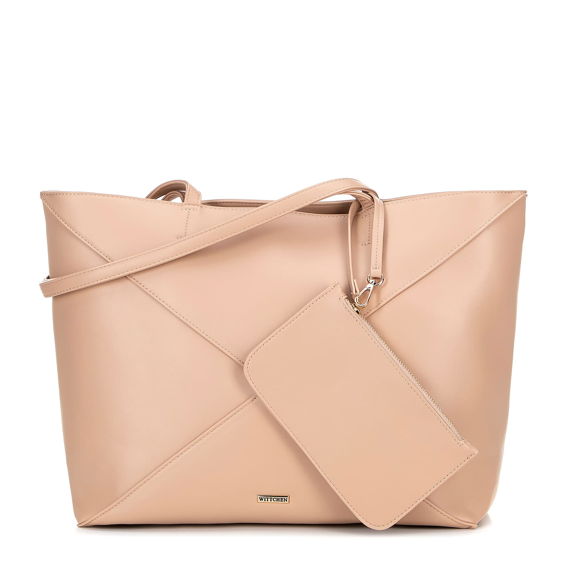 Dámska shopper kabelka z imitácie kože béžová s dekoratívnym prešívaním 100-4Y-233-9