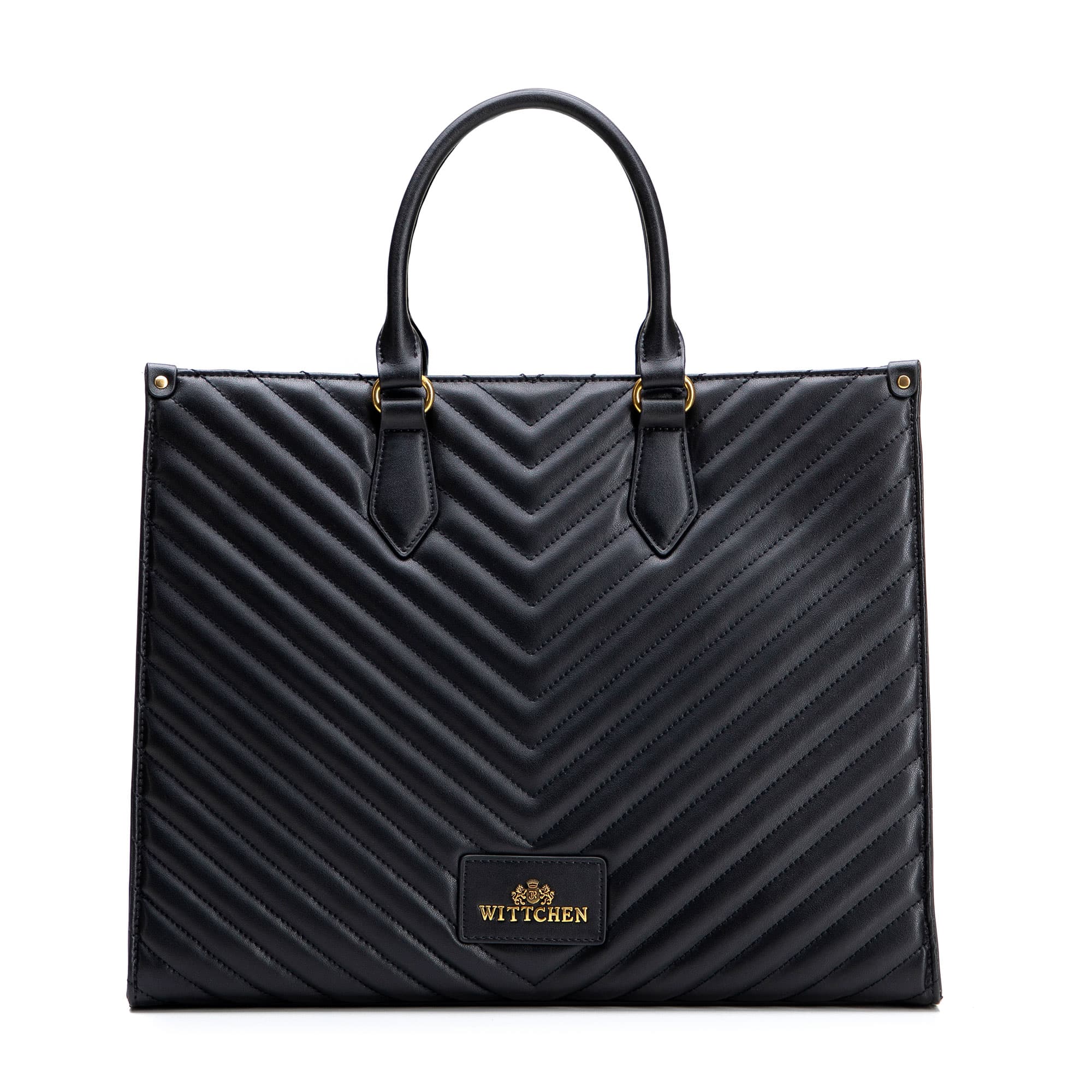 Dámska shopper kabelka z imitácie kože čierna s dekoratívnym prešívaním 102-4E-205-1