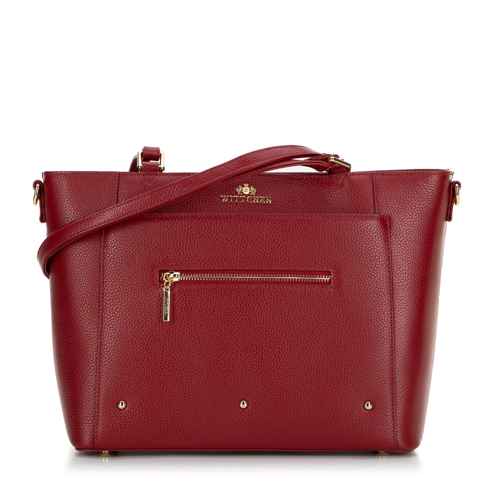 Dámska shopper kabelka z kože s vreckami červená 100-4E-607-3