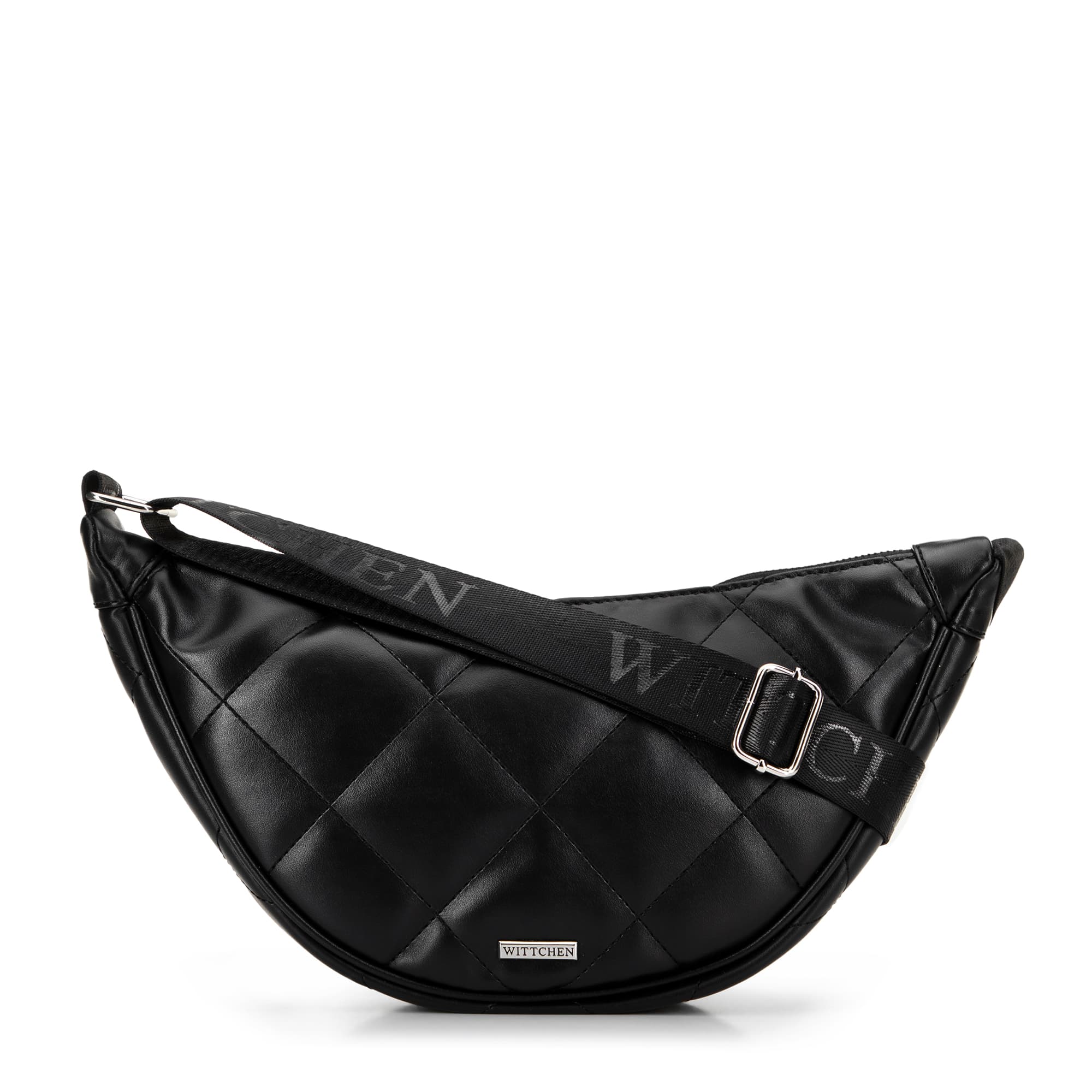 Čierno-strieborná dámska crossbody kabelka s geometrickým prešívaním 100-4Y-422-1S