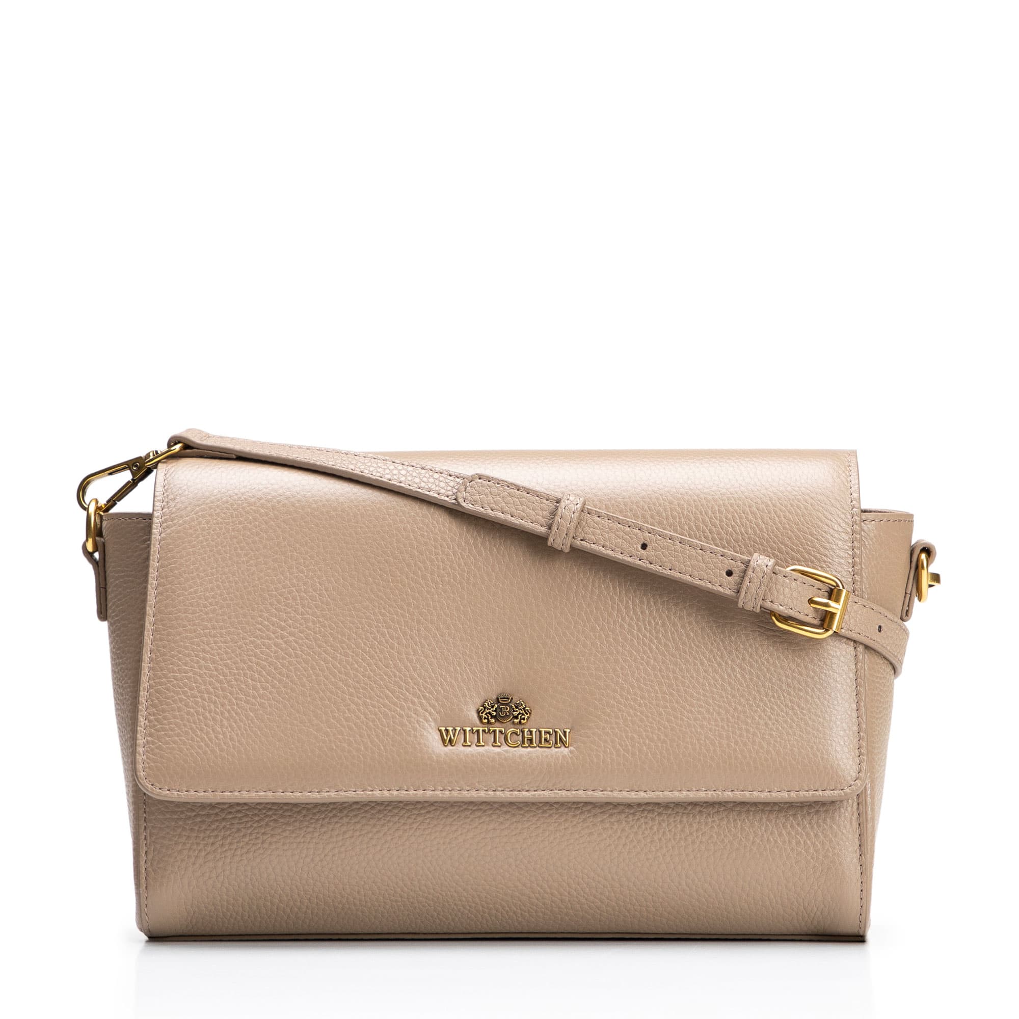 Béžová crossbody kabelka z prírodnej kože s klopou 102-4E-211-9