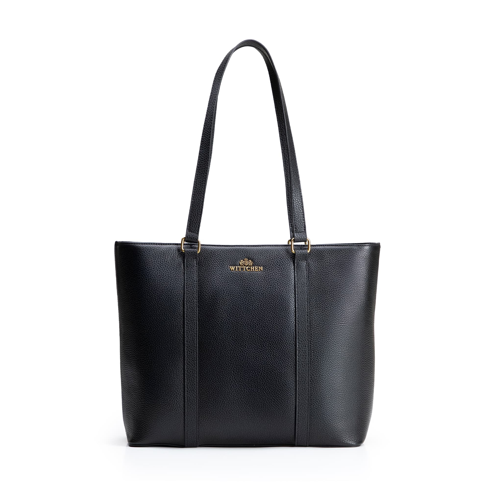 Dámska shopper kabelka z prírodnej kože čierno-zlatá 102-4E-209-1G