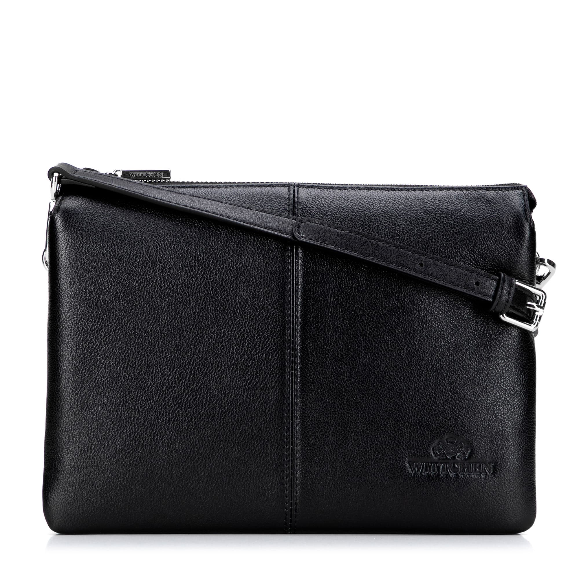 Čierno-strieborná dvojkomorová crossbody kabelka z prírodnej kože s prešívaním 101-4E-608-1S