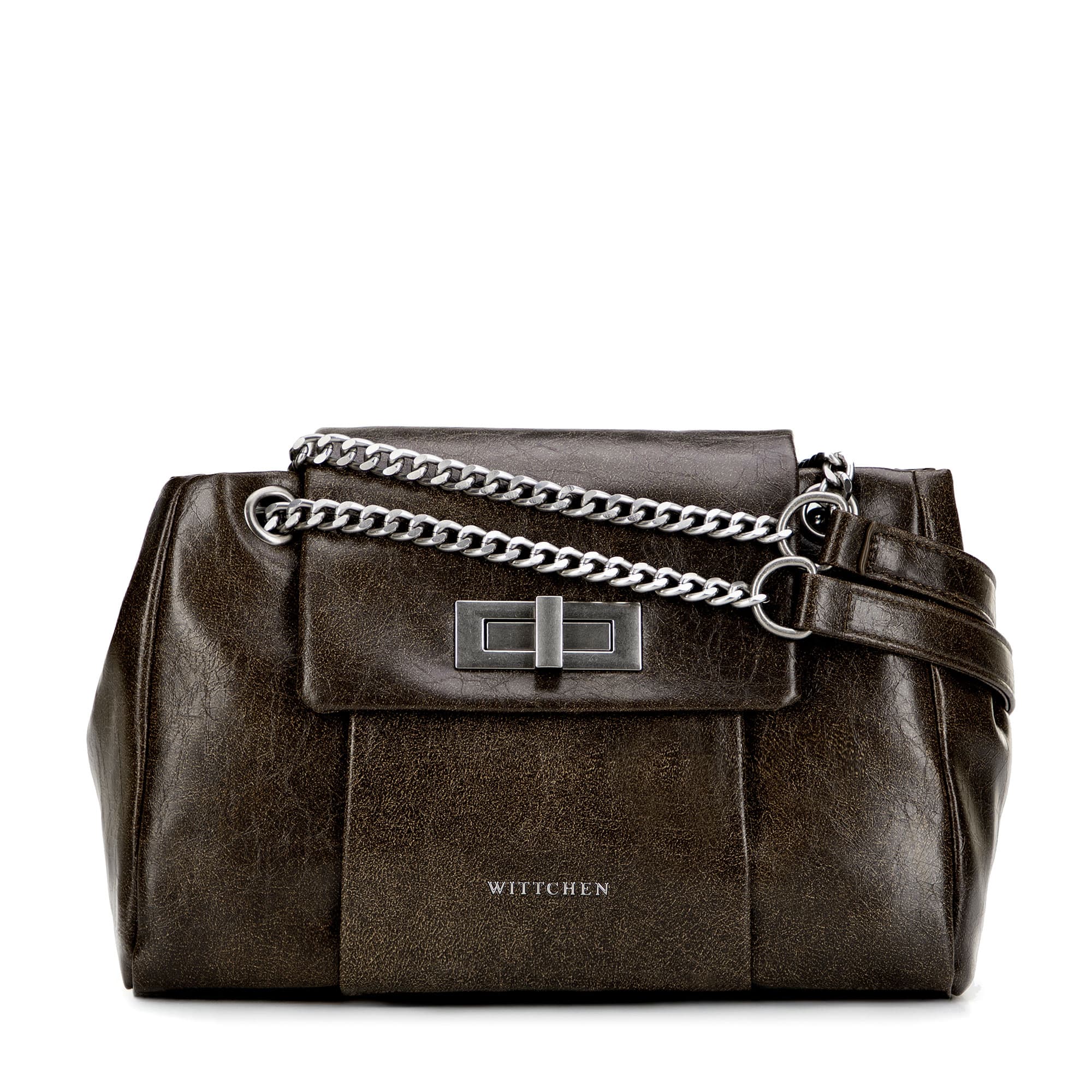 Zelená crossbody kabelka z imitácie kože s retiazkou a kovovou sponou 101-4Y-410-Z